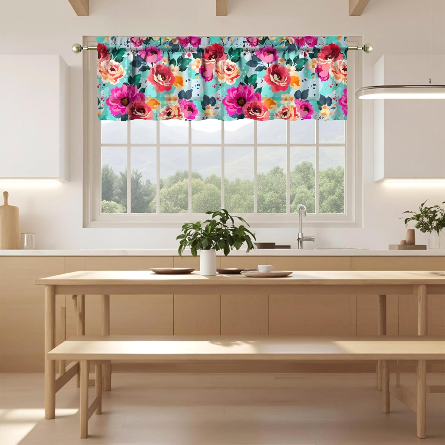 Floral Kitchen Valances Funny Window Over Sink Decor Ideas Retro Small Window Drapes for Kitchen Bedroom Bathroom Laundry Room Small Windows 18x54 inch
