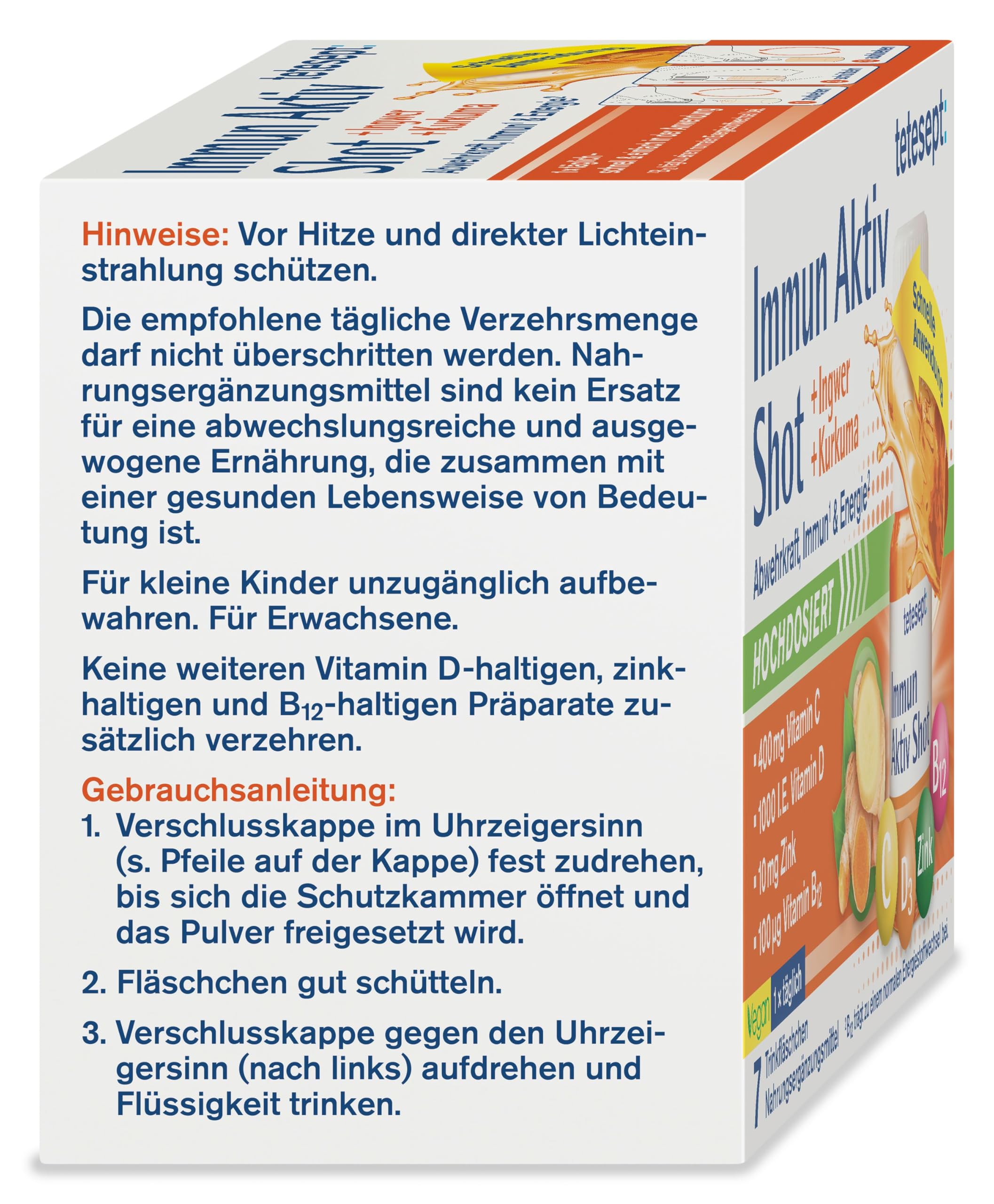 tetesept Immun Aktiv Shot Ingwer Kurkuma + Heiße Zitrone [21 Trinkfläschchen und 10 Beutel Heiße Zitrone] Hochdosiert mit Vitamin C D Zink B12 Zur Unterstützung des Immunsystems