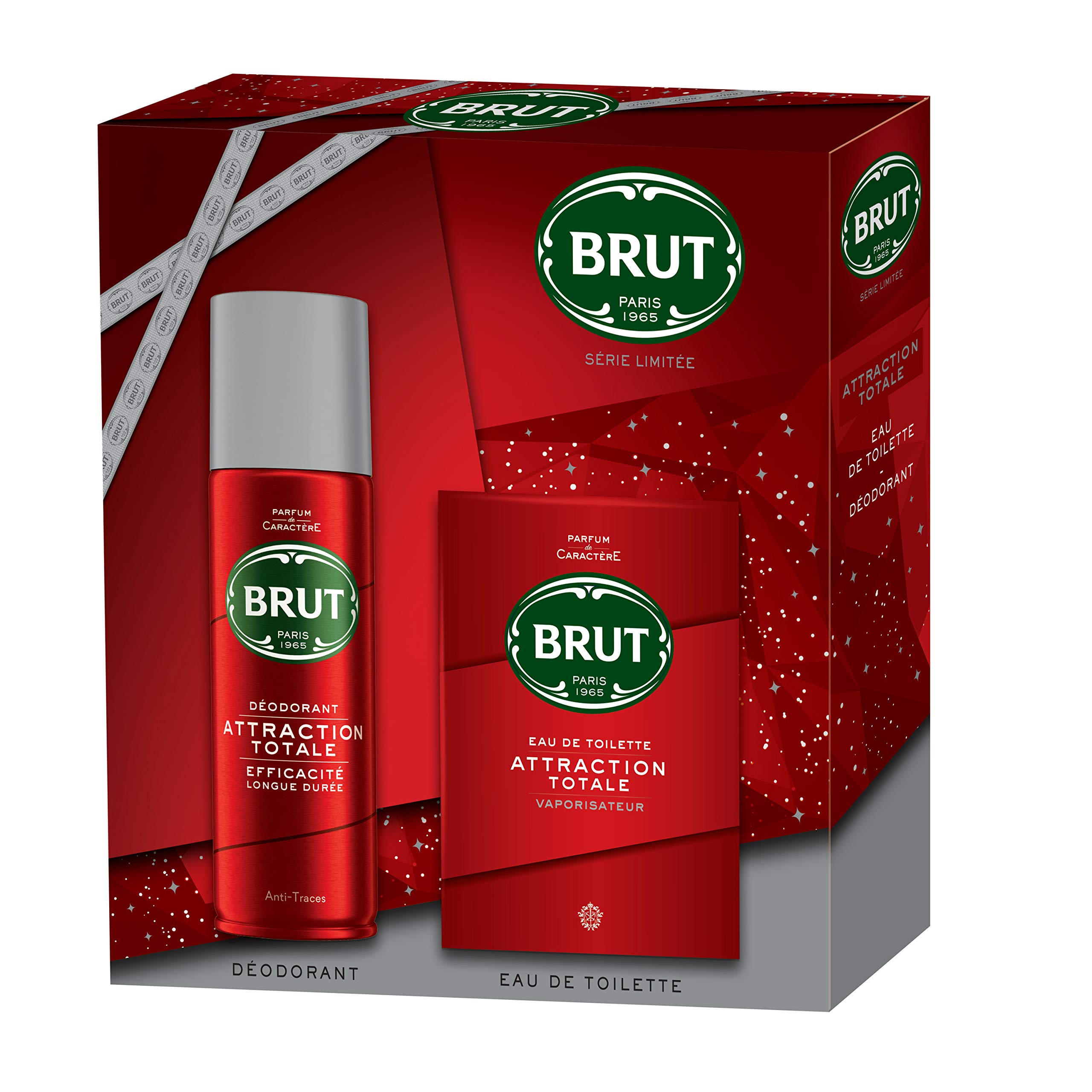 Brut Coffret Cadeau Homme Attraction Totale avec Eau de Toilette Attraction Totale 100ml et Déodorant 200ml, Parfum boisé et raffiné, Idée cadeau à offrir x1