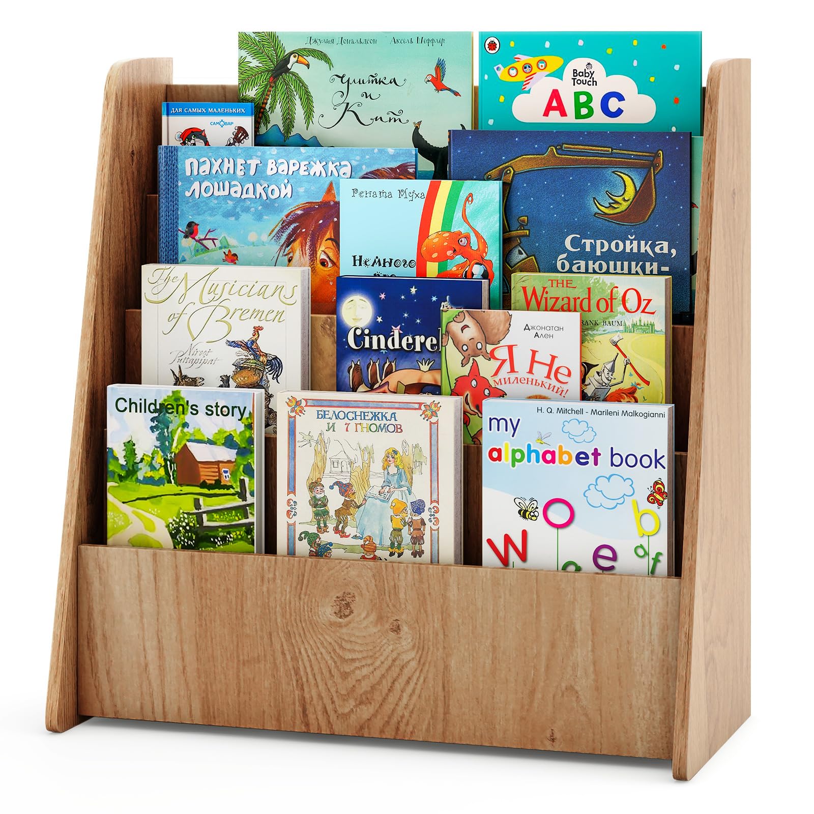 DREAMADE 4-stöckiges Kinderbücherregal aus Holz, Kinderregal mit rutschfesten Füßen & pflegeleichter Oberfläche, Holzregal zur Aufbewahrung, für Kinderzimmer & Spielzimmer (Natur)