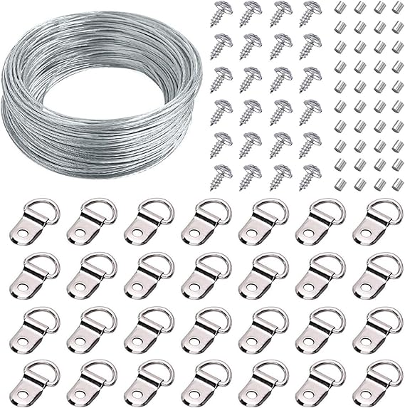 Picture Wire Hanging Kit, 100Ft Picture Frame Hanging Wire Heavy Duty with D Ring Hangers and