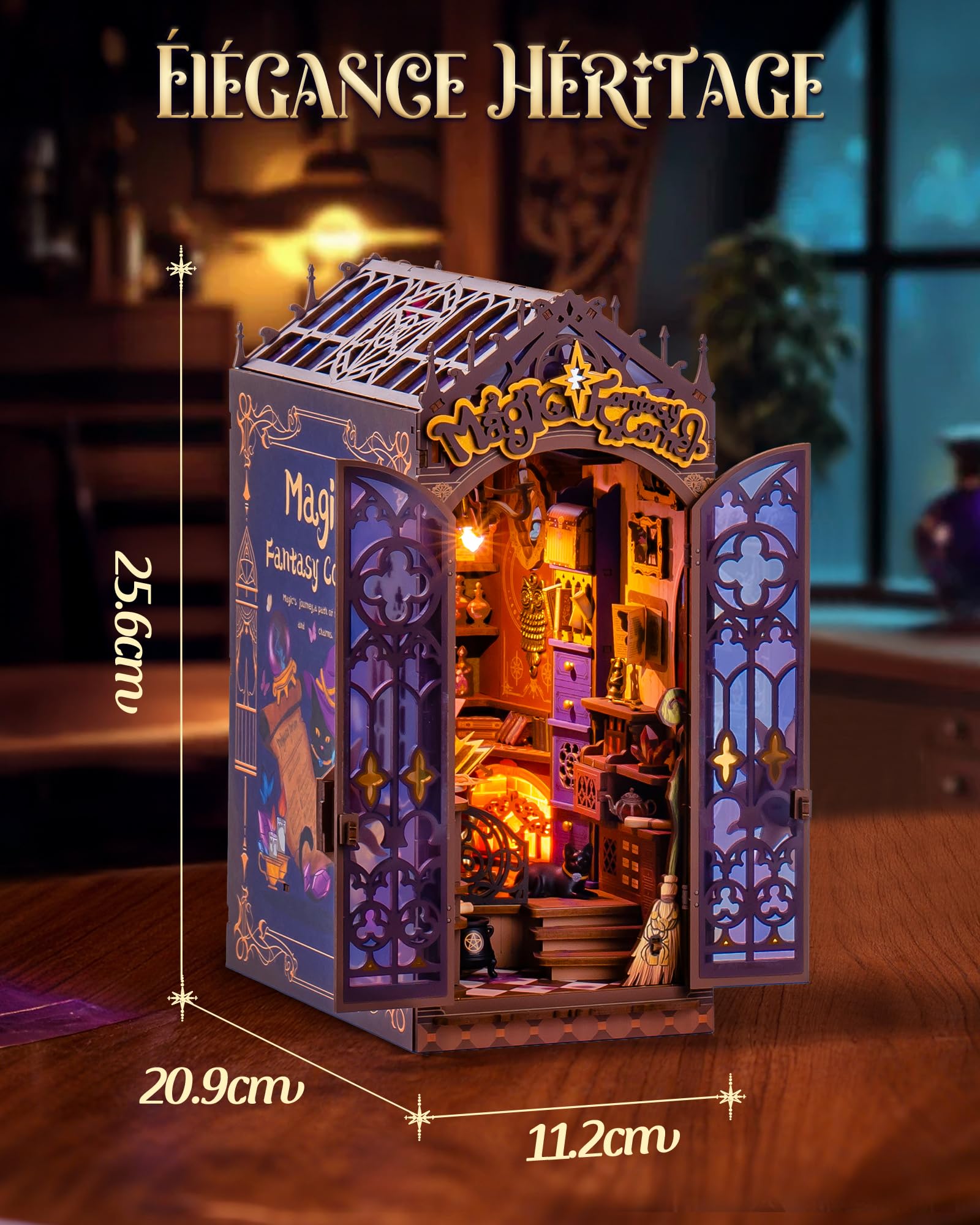 Rolife Book Nook Maison Miniature Magic Fantasy Corner, Puzzle 3D Booknook avec Lumière et Porte de Fermeture, Halloween Diorama pour Bibliothèque d'angle, Cadeau d'anniversaire & de Noël pour Adulte