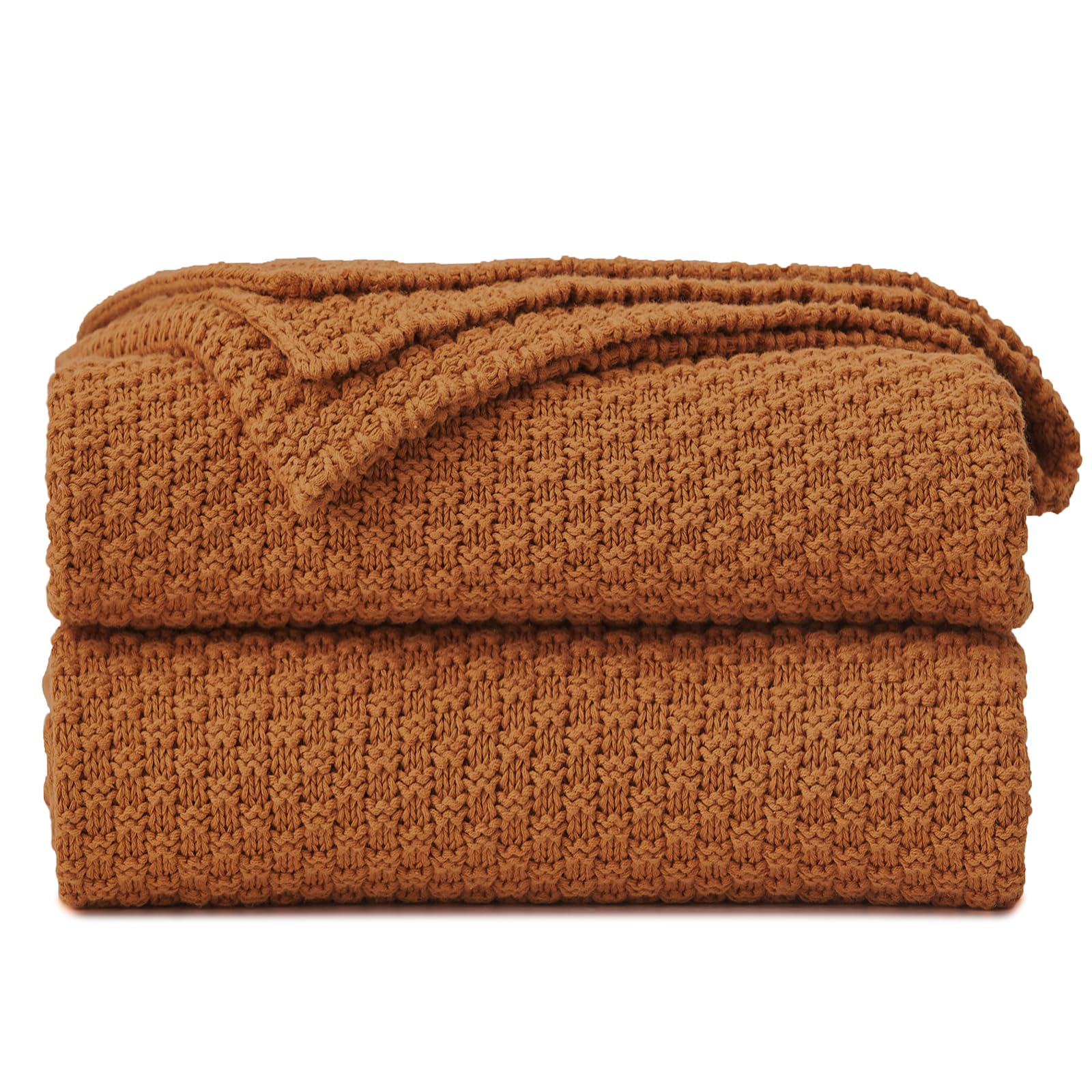 100% Cotton Knitted Throw Blanket – Burnt Orange, Soft & Cozy, Machine Washable, 51"x63" – Perfect for Living Room, Couch, Sofa, Bed or Travel