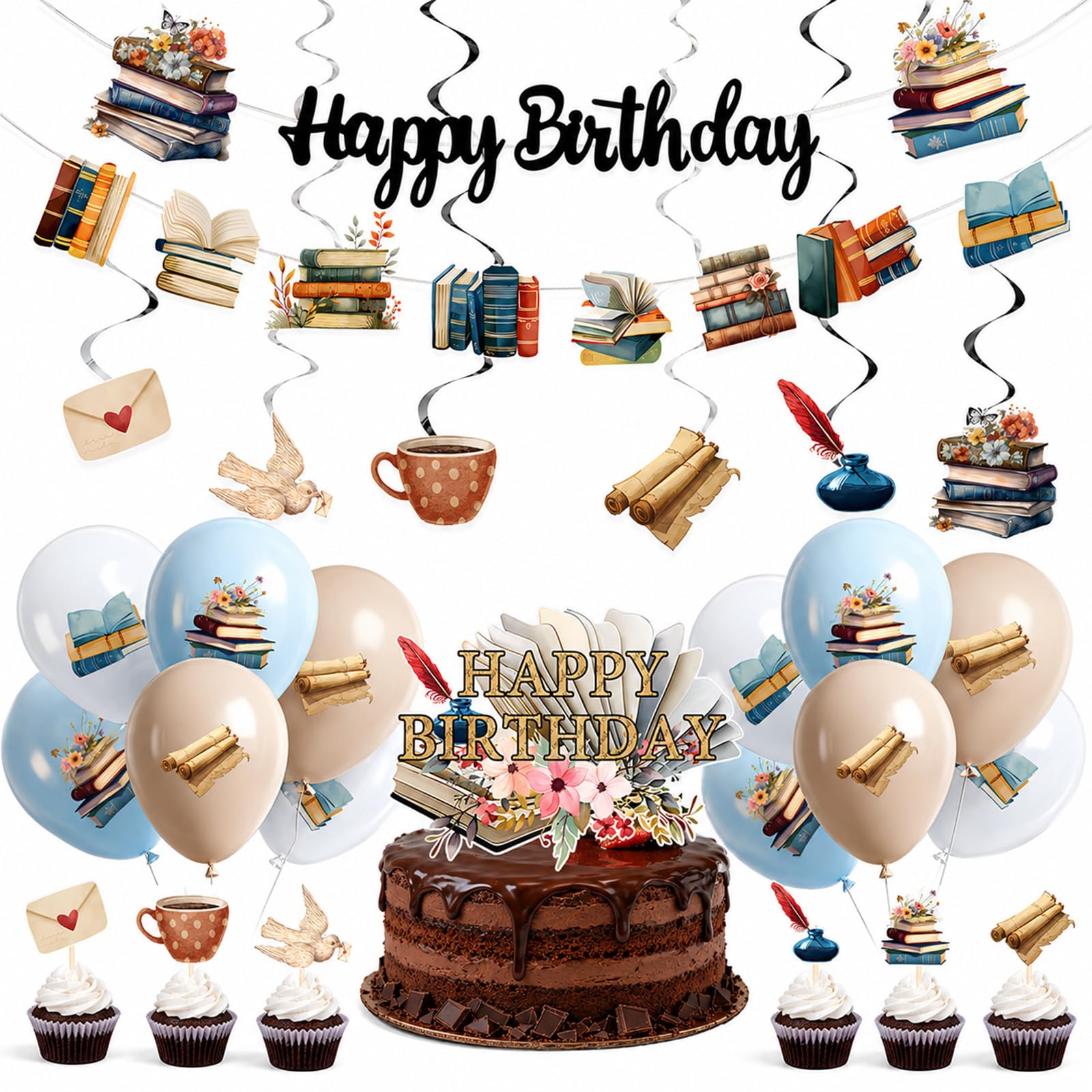 Book Themed Brithday Decorations, Retro Book Club Party Banner Set, Vintage Story Literary Themed Supplies for Book Lovers, Women, Baby Shower