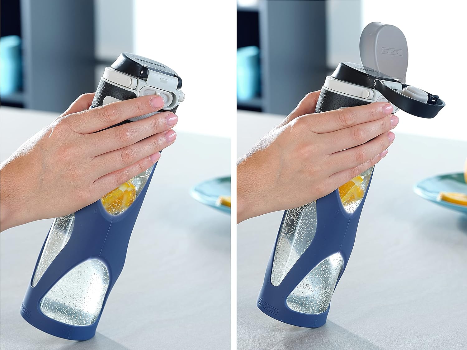 Leifheit Flip Glass Bottle 600 ml, 100% Leak-Proof Sports Bottle, Convenient One Hand Opening - Image 4