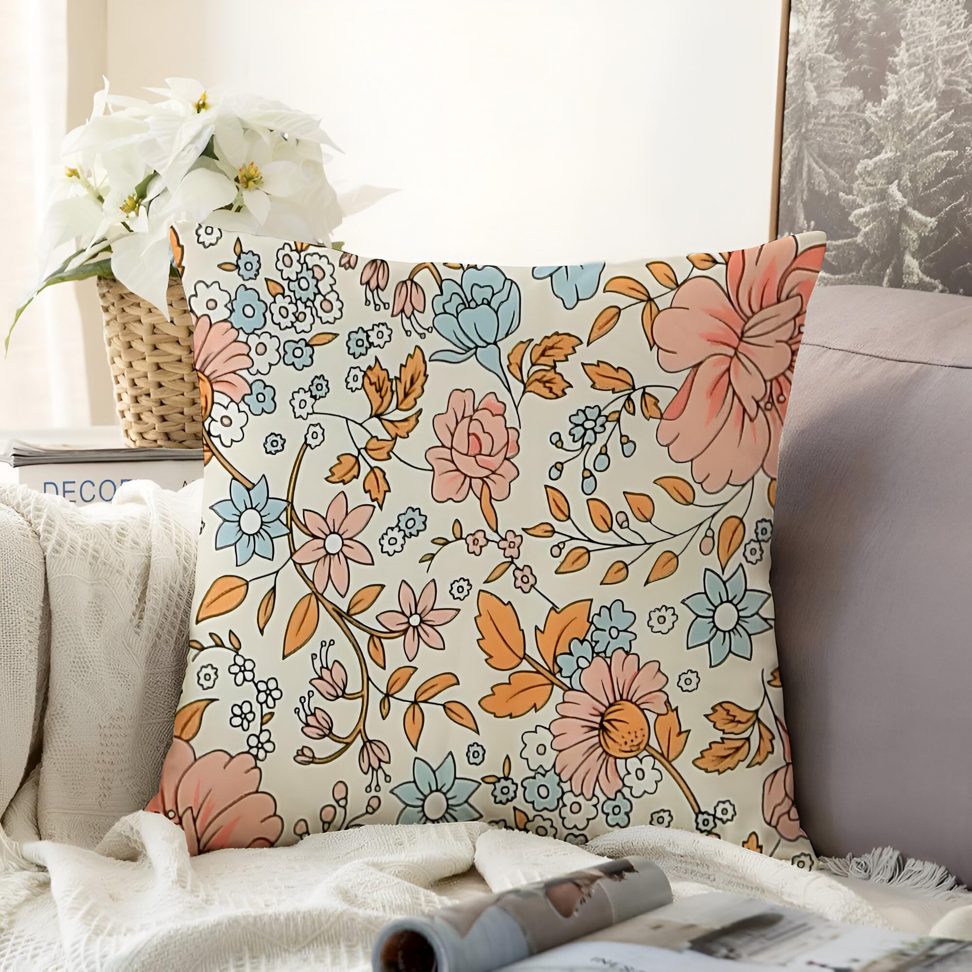 IVAZA Floral Printed Throw Cushion Covers Premium Cotton Square Pillow Cover, Sofa Cover Printed Pillowcases 12 x 12 Inches (Pack of 1) Pink Rose (B0DFCBX8S6) Amazon Price History, Amazon Price Tracker