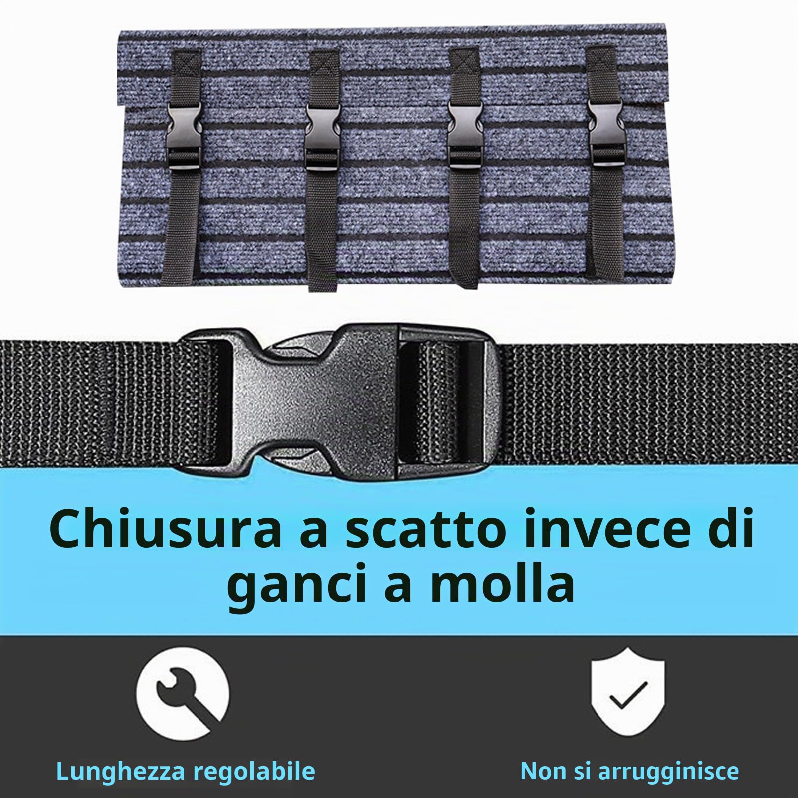 Tappeto nero regolabile per camper gradini, tappetino antiscivolo per 7 – 10 pollici, con chiusura a fibbia, 46 x 46 cm