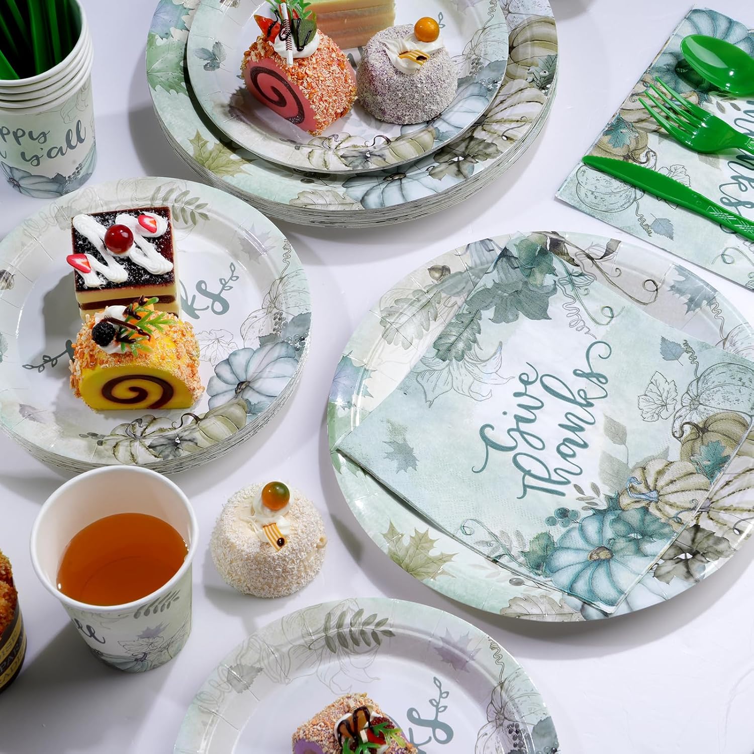 Fall Thanksgiving Paper Plates and Napkins Set, Watercolor Pumpkin Thanksgiving Disposable Dinner Dessert Plates, Rustic Fall Harvest Dinnerware for Fall Thanksgiving Banquet Party Supplies, Serve 50