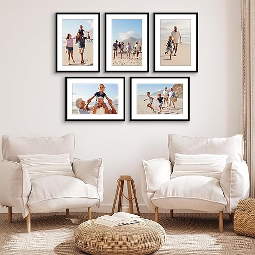 Vista 712 de Americanflat Portarretratos de 5 x 6 pulgadas con plexiglás pulido, juego de 5 portarretratos de 2 x 3 pulgadas con paspartú o para fotos de 5 x 6