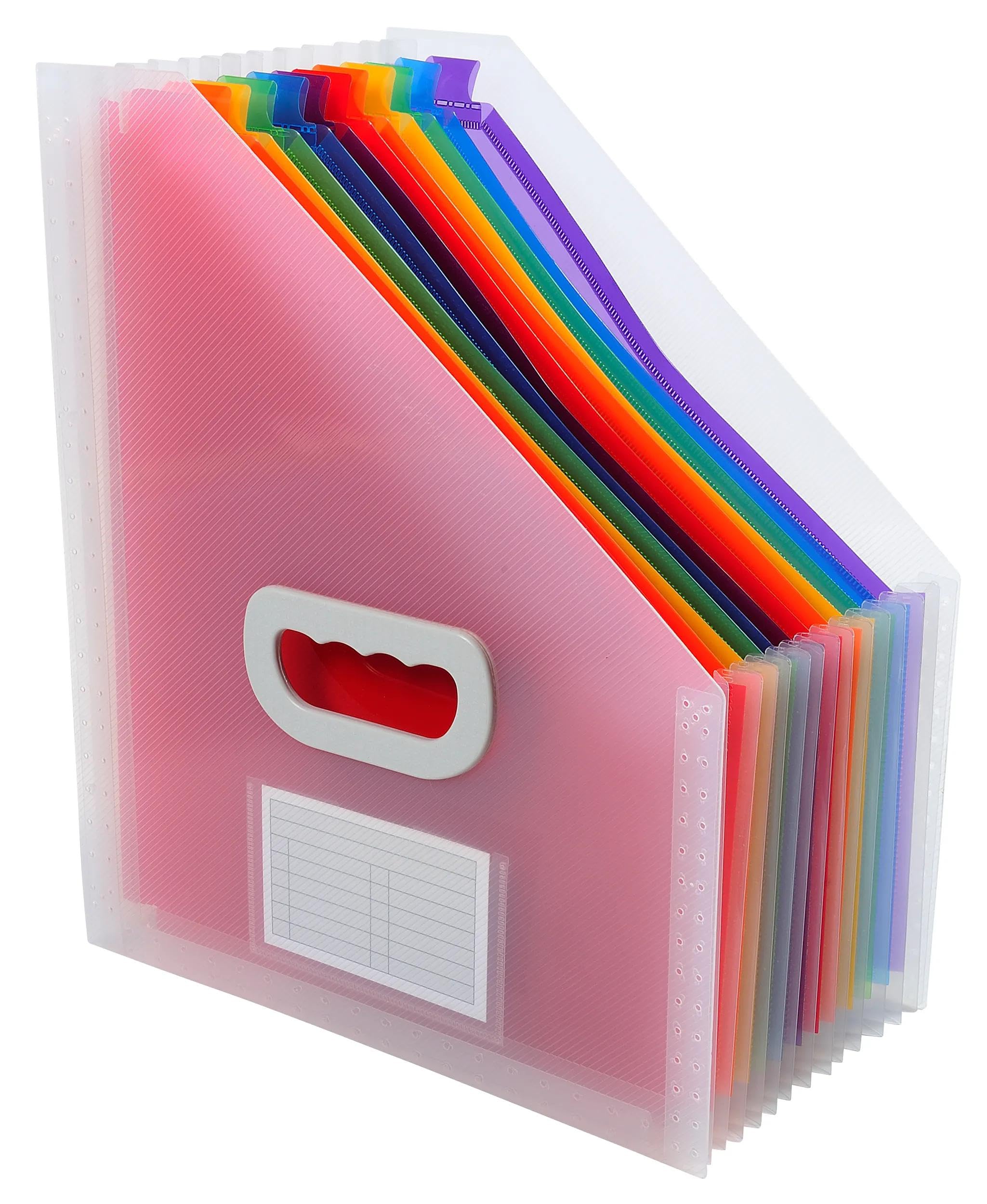 Exacompta - Réf. 55598E - Carton de 4 trieurs de bureau porte-revues Crystal - poignée rigide - en polypropylène - intérieur multicolore - 12 compartiments - dim 26,5 x32,5 cm - cristal