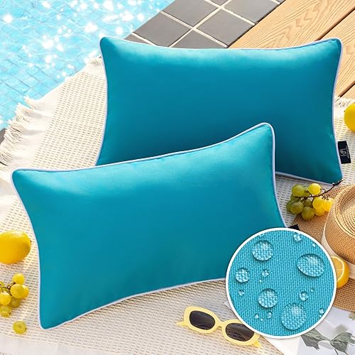Vista 55 de Phantoscope Paquete de 2 fundas de almohada decorativas para exteriores, impermeables, sólidas, decorativas, cuadradas, para exteriores, patio, Café