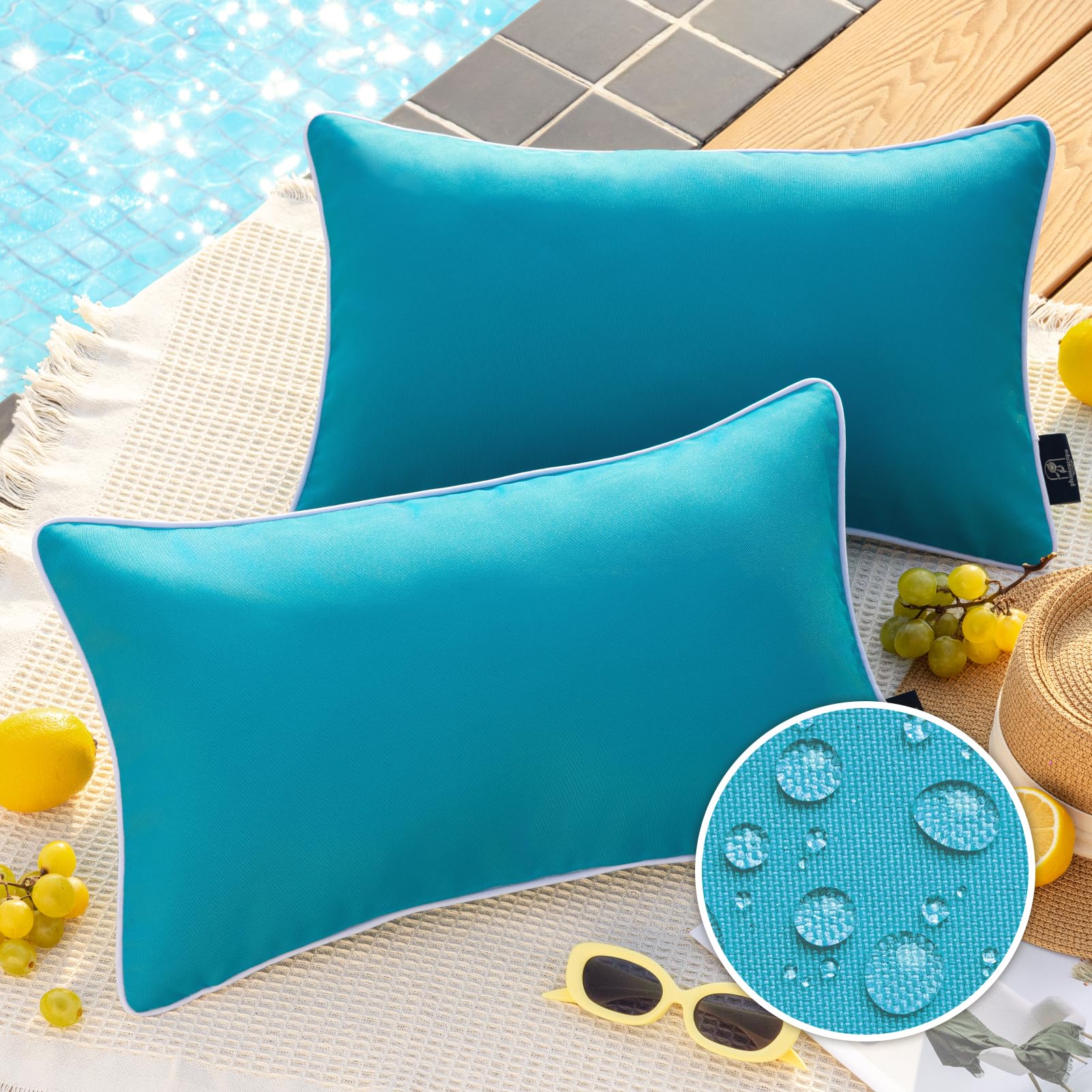 Phantoscope Pack of 2 Outdoor Waterproof Solid Throw Decorative Pillow Cover Decorative Square Outdoor Pillows Cushion Case Patio Pillows for Couch Tent, Teal Blue 12x20 inches 30x50 cm — image 1