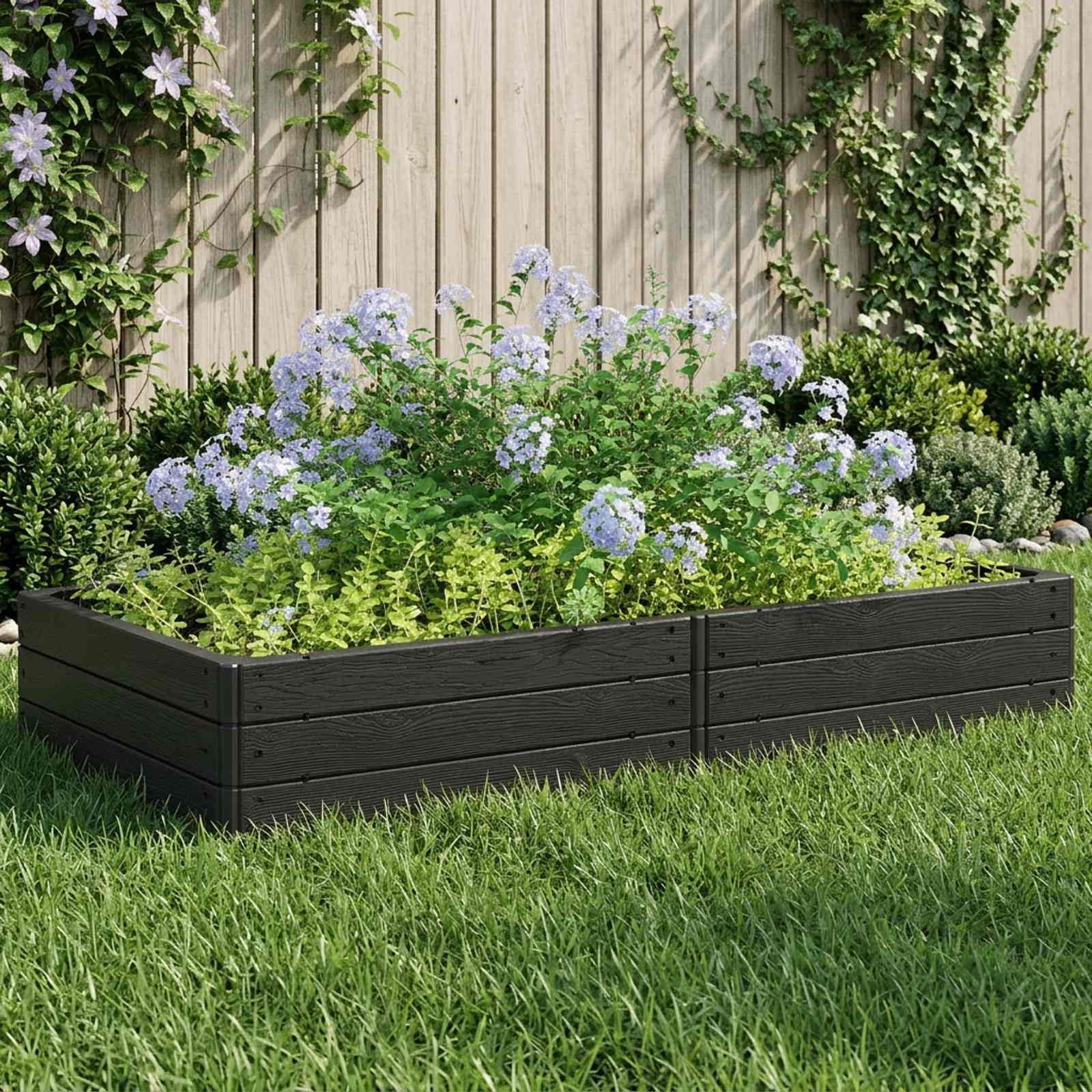 Bancal alto negro 151 x 75,5 x 25 cm PP resistente a la intemperie Jardín Jardinera Urbano Duradero