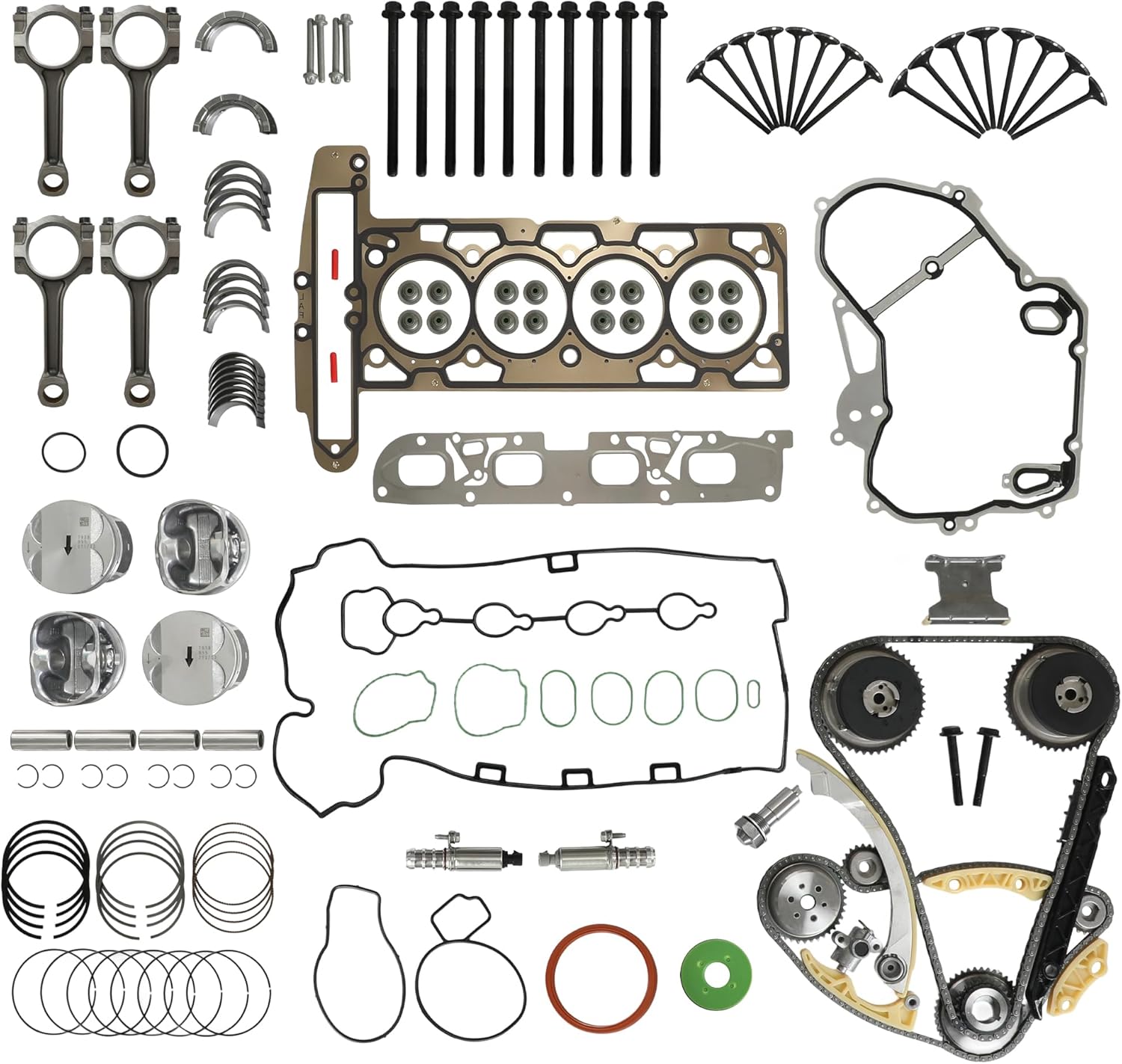2.4L Engine Rebuild Overhaul Kit & Timing Chain Kit VVT Rods Fit For Buick Regal Verano LaCrosse Chevy Equinox Malibu GMC Terrain 2.4L 2010-2017 12578515 12578516 12654958 HS54874