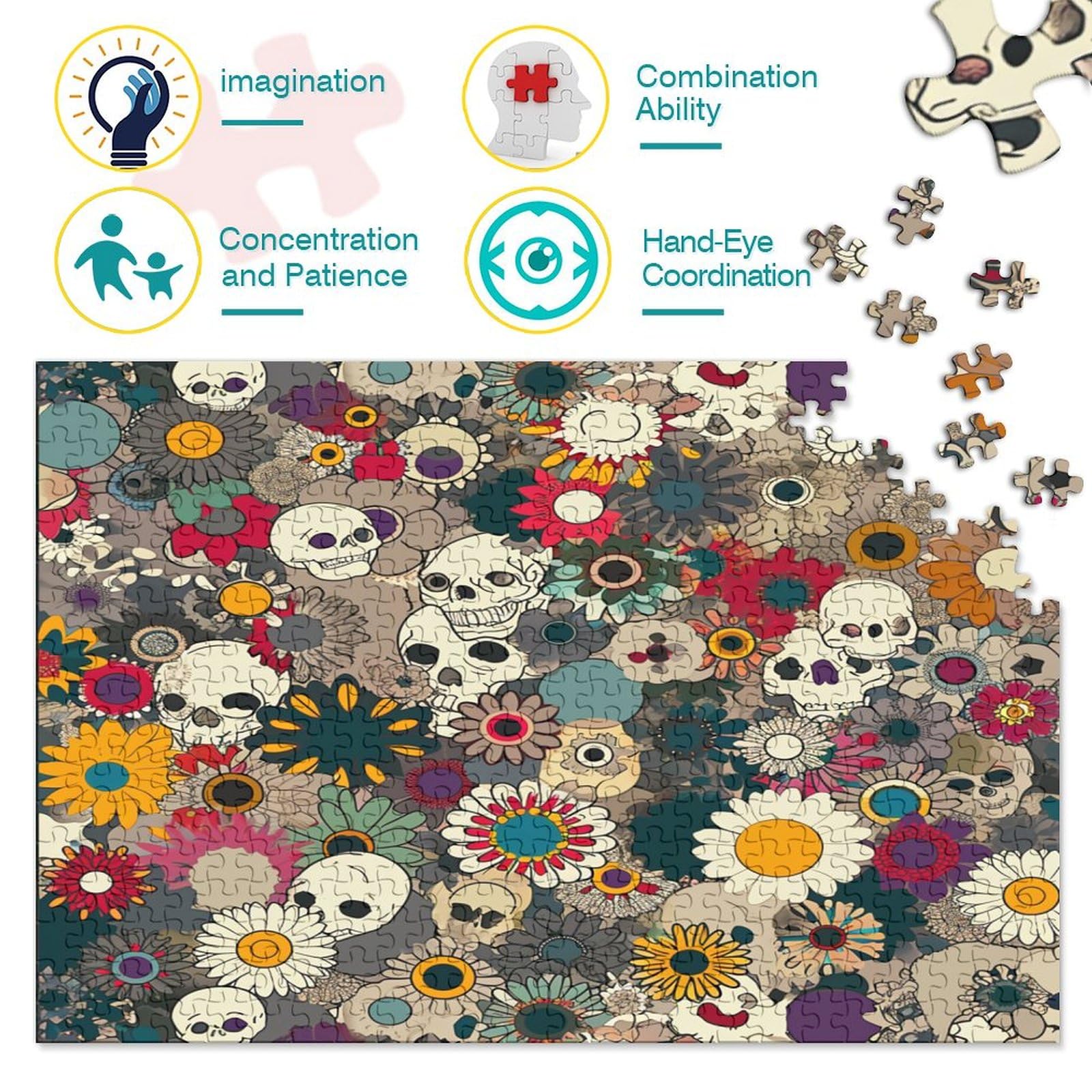 Czaszka 1000 sztuk puzzle dla dorosłych drewniane puzzle 1000 sztuk dla dorosłych gra logiczna dekoracja domu puzzle 1000 sztuk (75 x 50 cm)