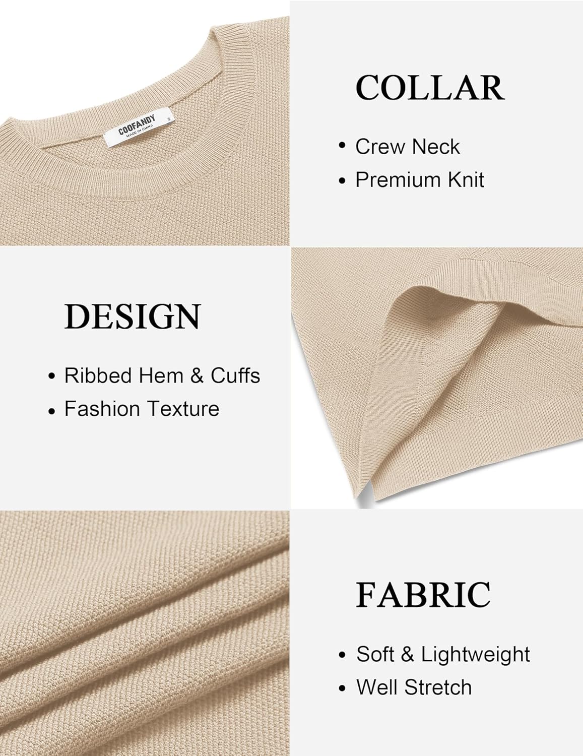 COOFANDY Mens Crew Neck Sweaters Long Sleeve Lightweight Knit Dress Pullover Sweaters - Image 5