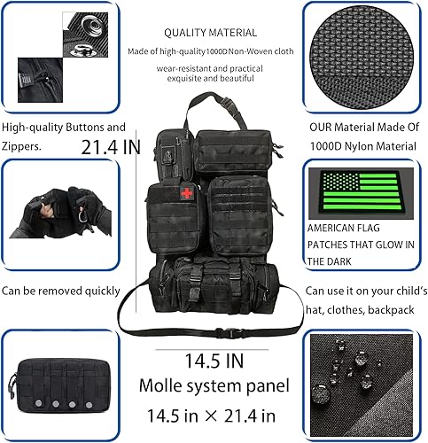 Miniatura 4 de Organizador táctico de respaldo de asiento de coche con 5 bolsas desmontables, organizador táctico de panel de vehículo Molle, universal se adapta a