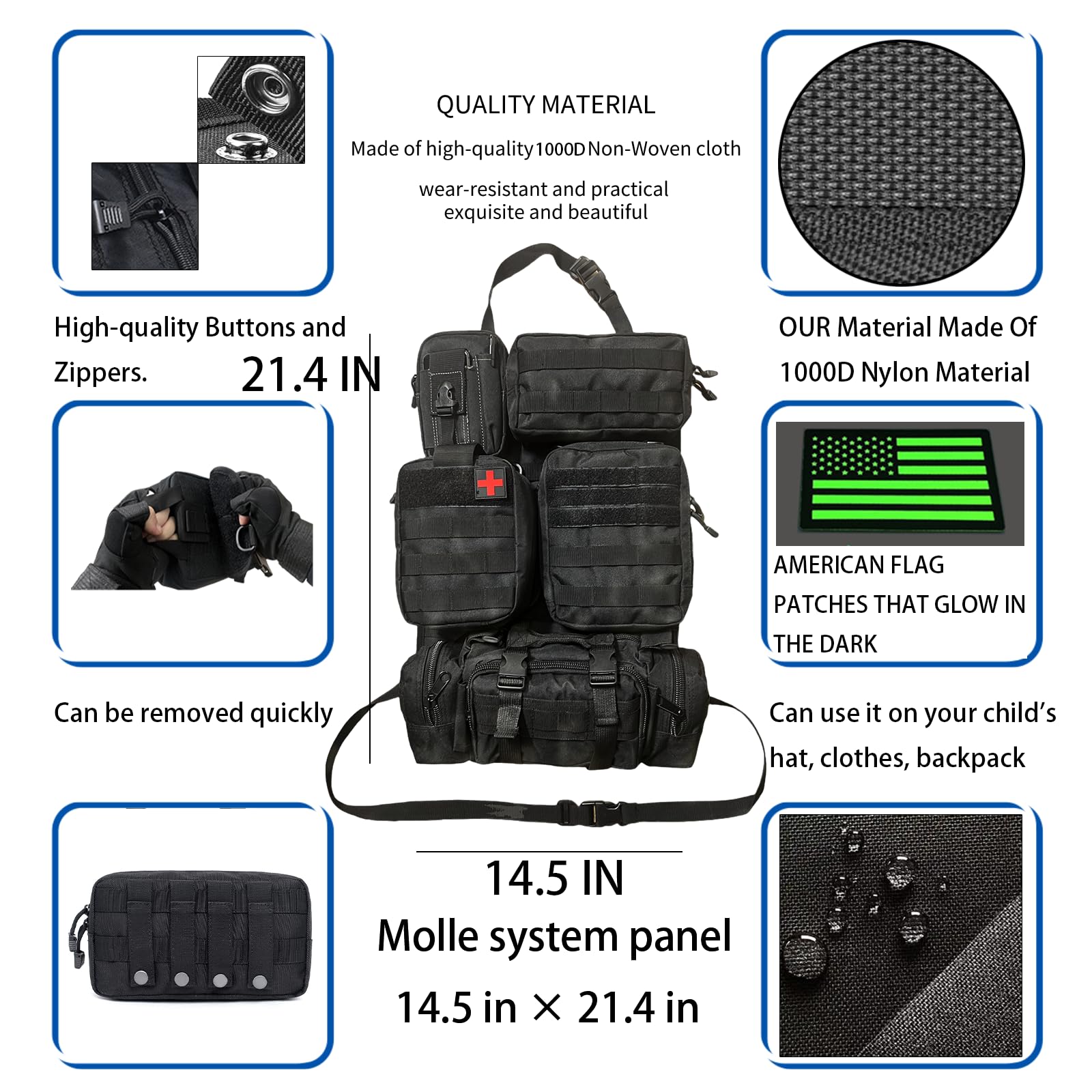 Taktischer Autositz-Rücksitz-Organizer mit 5 abnehmbaren Taschen, Upgrade taktischer MOLLE-Fahrzeug-Organizer, universell passend für die meisten Autos, LKWs, Ford-Jeep-Fahrzeuge