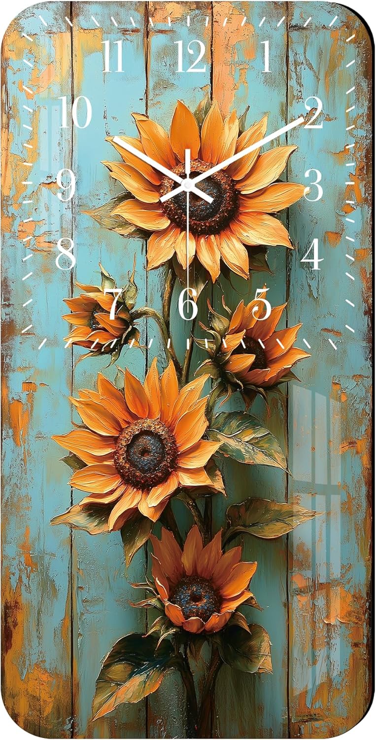 Large Sunflower Wall Clocks for Living Room Decor - 24 Inch Kitchen Wall Clocks Battery Operated - Silent Wall Clock Non Ticking for Bedroom Office Home Decor
