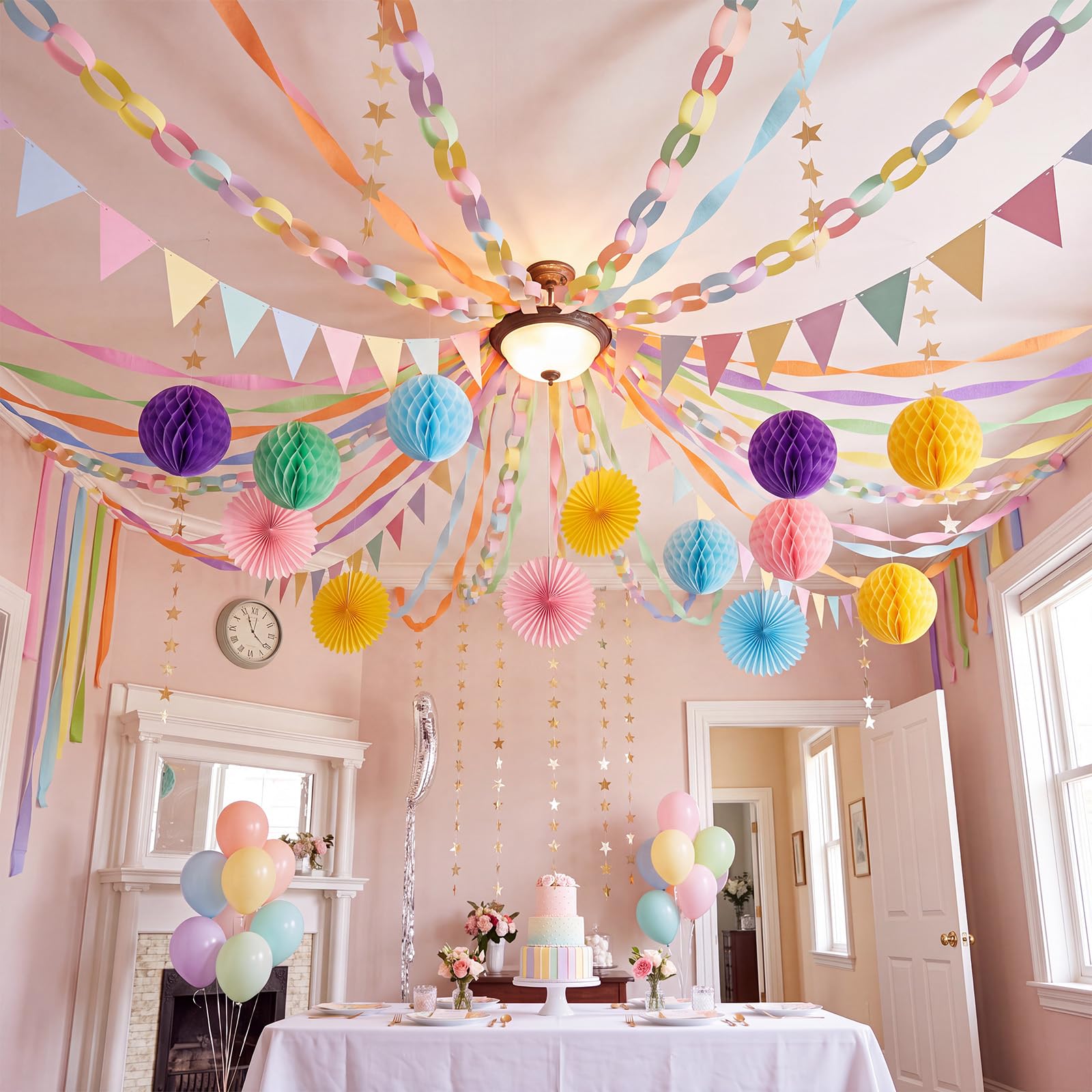 Frienda Lot de 300 feuilles de papier crépon pour décoration de fête, guirlande d'étoiles, banderole de fanions, boules en nid d'abeille, éventail de 25,4 cm pour bricolage, mariage, fête