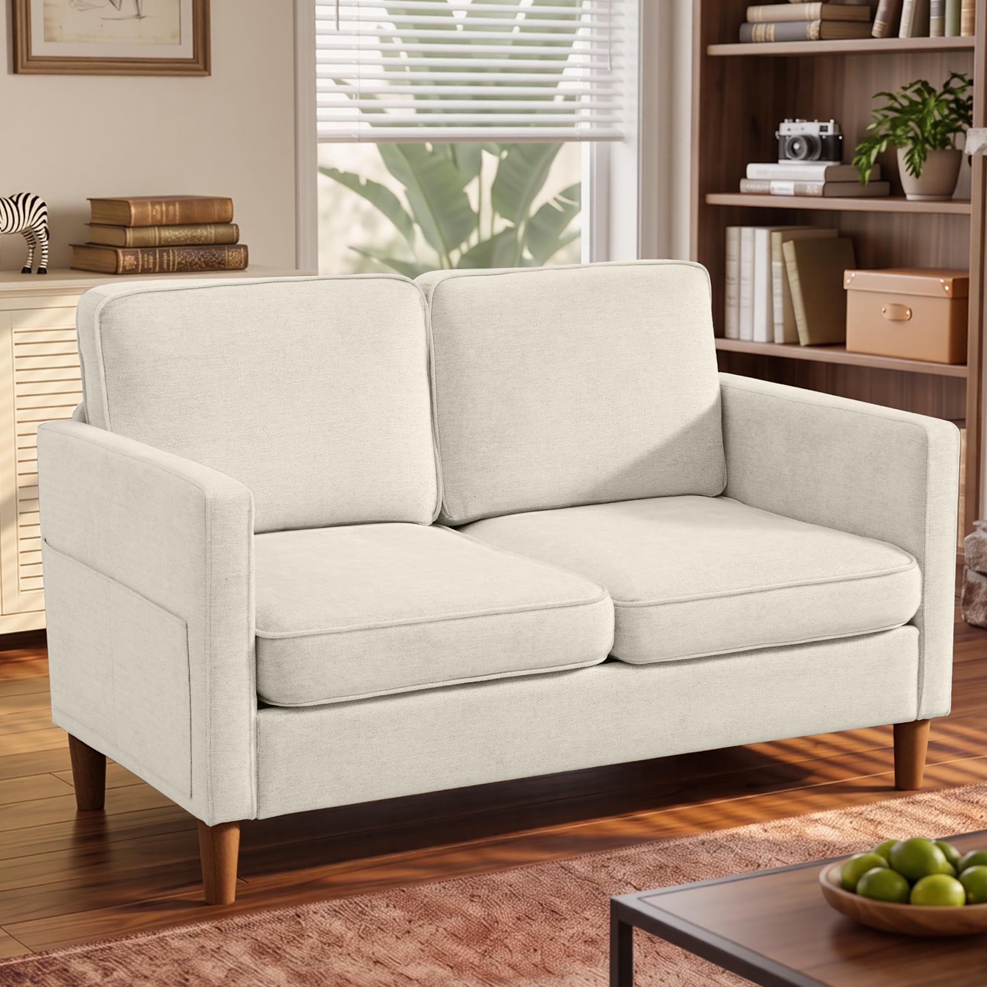 Kingfun 56" Chenille Loveseat Sofa, Mid Century Modern Love Seat Couch