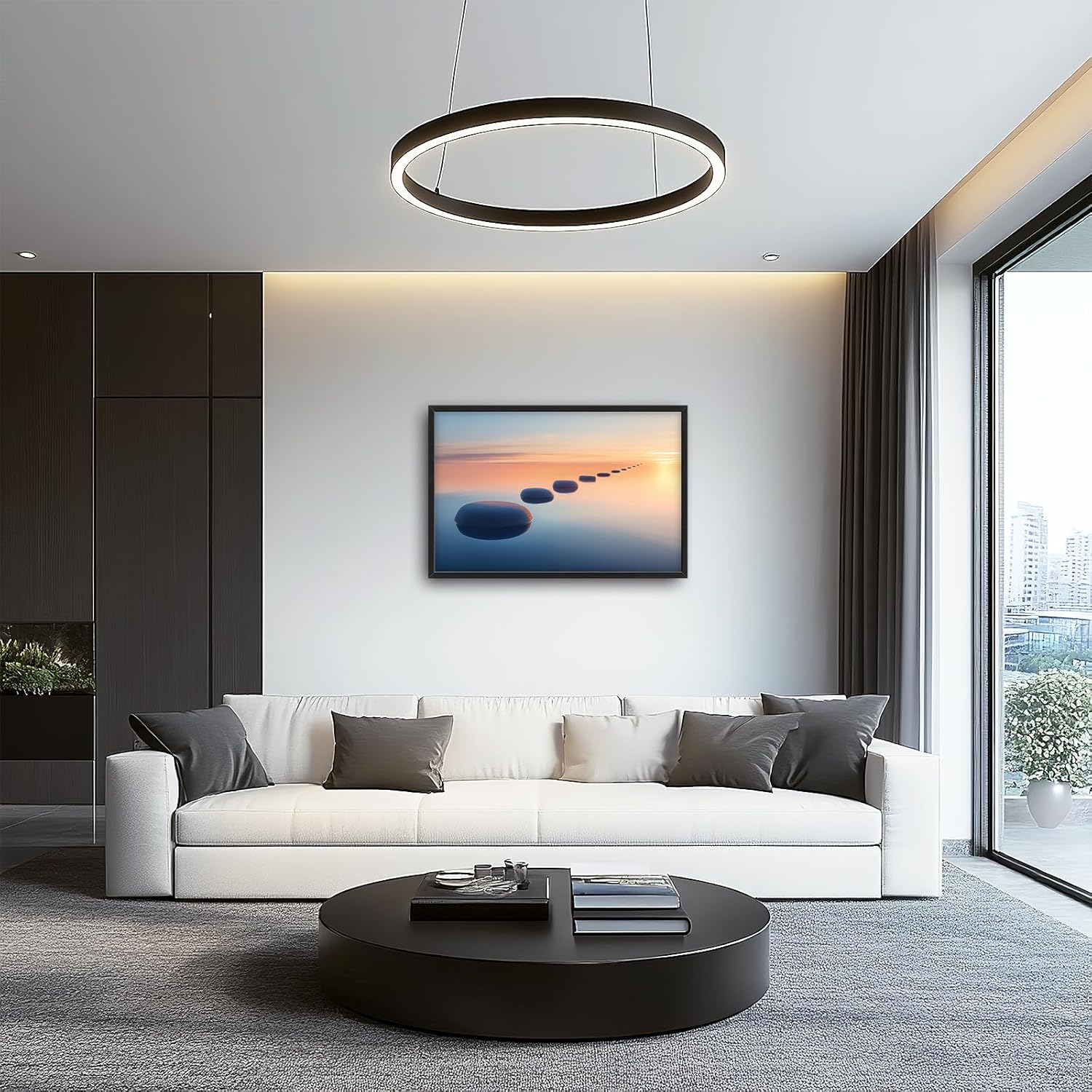 Zen Stone Wall Art Bathroom Pictures Wall Decor Calming Tranquility Sunset Office Canvas Prints Large Meditation Painting Framed Artwork Decoration for Yoga Spa Living Room 36"x24"