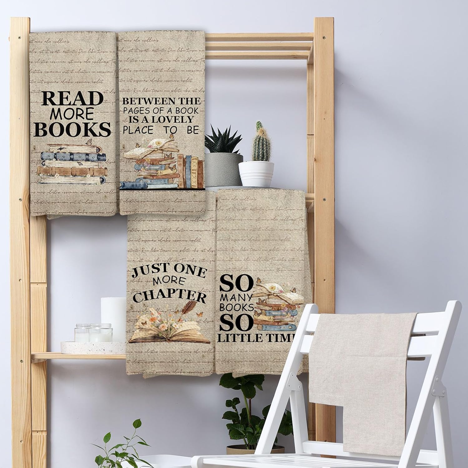 Book Reading Kitchen Towels Set of 4, Book Themed Reading Corner Nook Decor, Readers Books Club Bookish Bookworms Hand Towel for Bathroom Home &