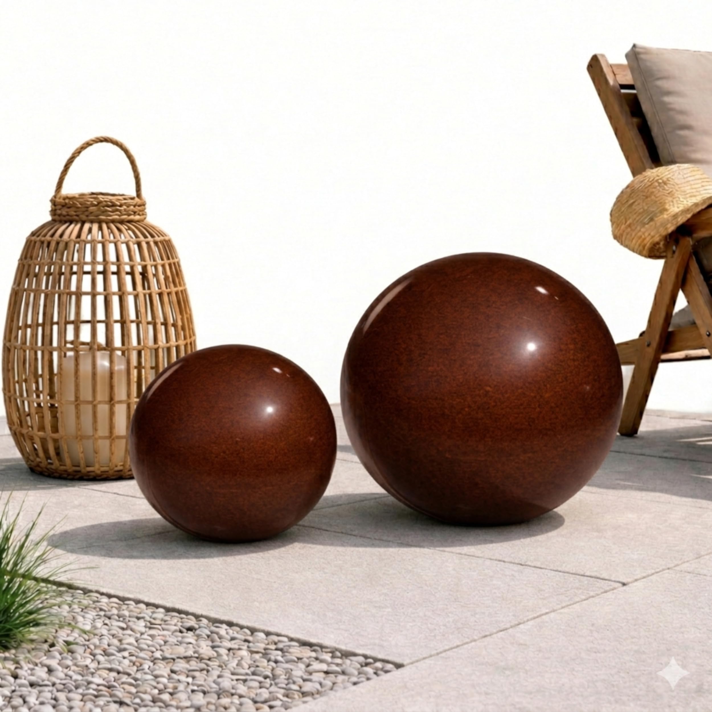 Dekokugeln 2er Set – Ø 20 & 30 cm – Steinzeug Keramik Gartenkugeln frostfest, UV-beständig & witterungsbeständig – Gartendeko für Garten, Terrasse & Balkon (Braun)