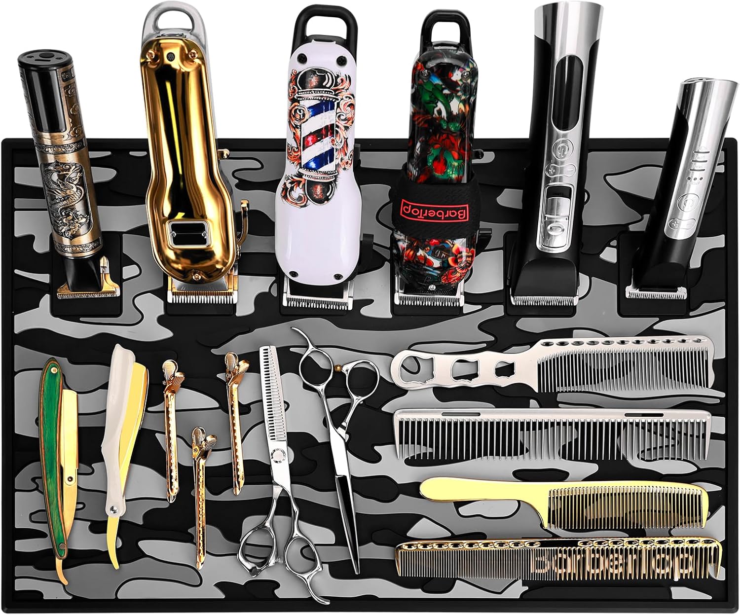 6 Magnetic Barber Mat, 12.5 x 19 Anti-Slip Barbershop Station Mats for Clippers, Salon Organizer Table Pad, Hairstylist Scissors Pad for Desktop Organization, Prevents Scratches (Gray)