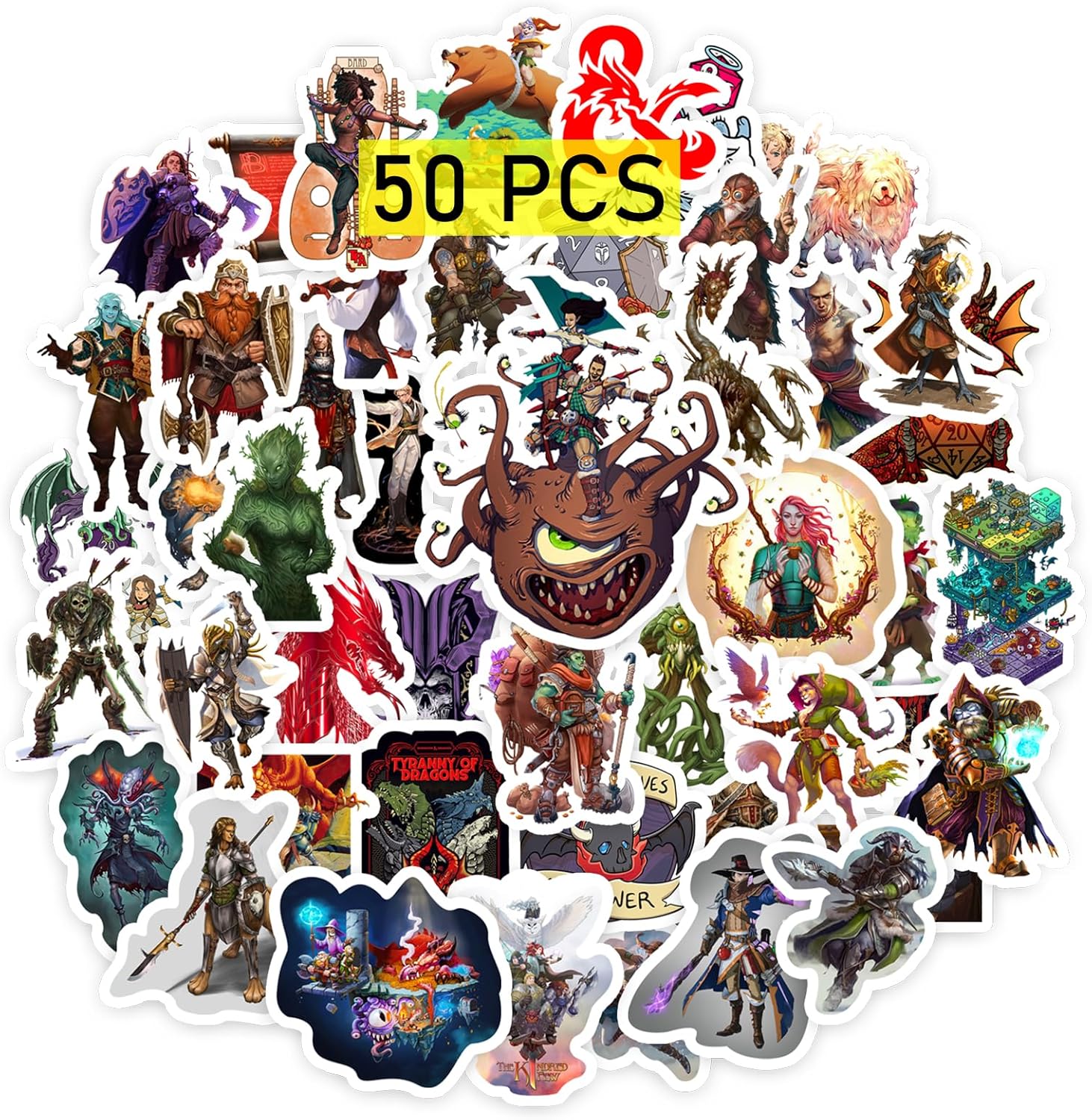 Game DND Stickers（50 Pcs，Large Size） Gaming Vinyl Decals Gifts Merch Party Supplies for Water Bottles Skateboard Luggage Laptop Kids Teens Adult