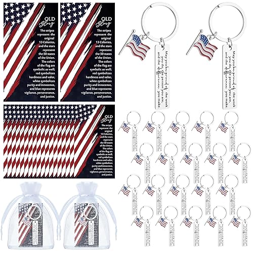 Sureio Veterans Day Gifts Bulk American Flag Keychain with Patriotic