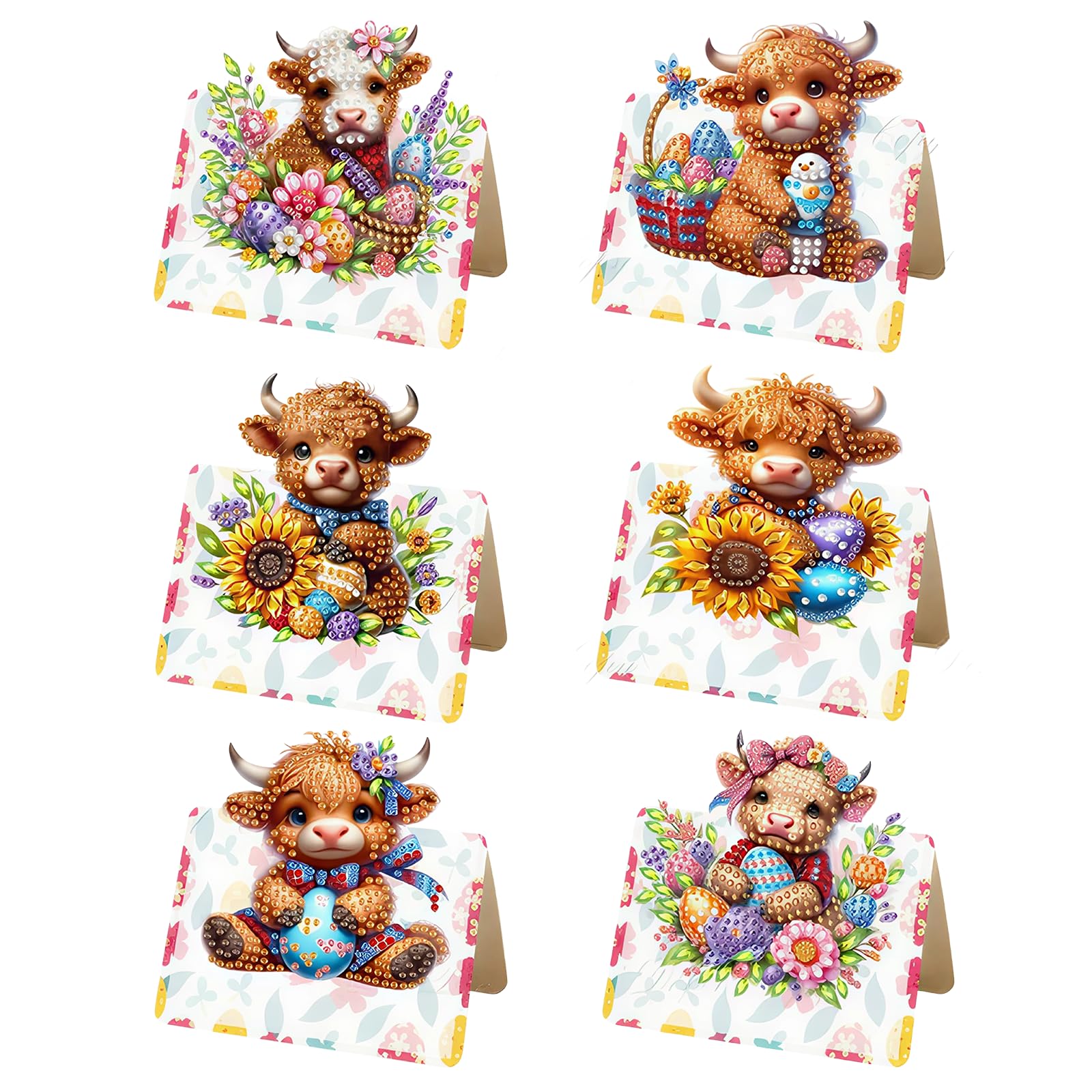 Onperpoe 6PCS Highland Cow Diamond Art Cards, Card Making Kit with Envelopes & Tools, Diamond Art Cards DIY Crystal Art Kit for Creative Birthday Card Making, Unique Diamond Highland Cow Gifts