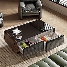 Smart Coffee Table with Refrigerator, Bluetooth Speaker | Wireless Charging, Touch Screen Control Power Outlet &amp; USB Ports | 50.98-inch Multi-Functional Side Table (Brown)