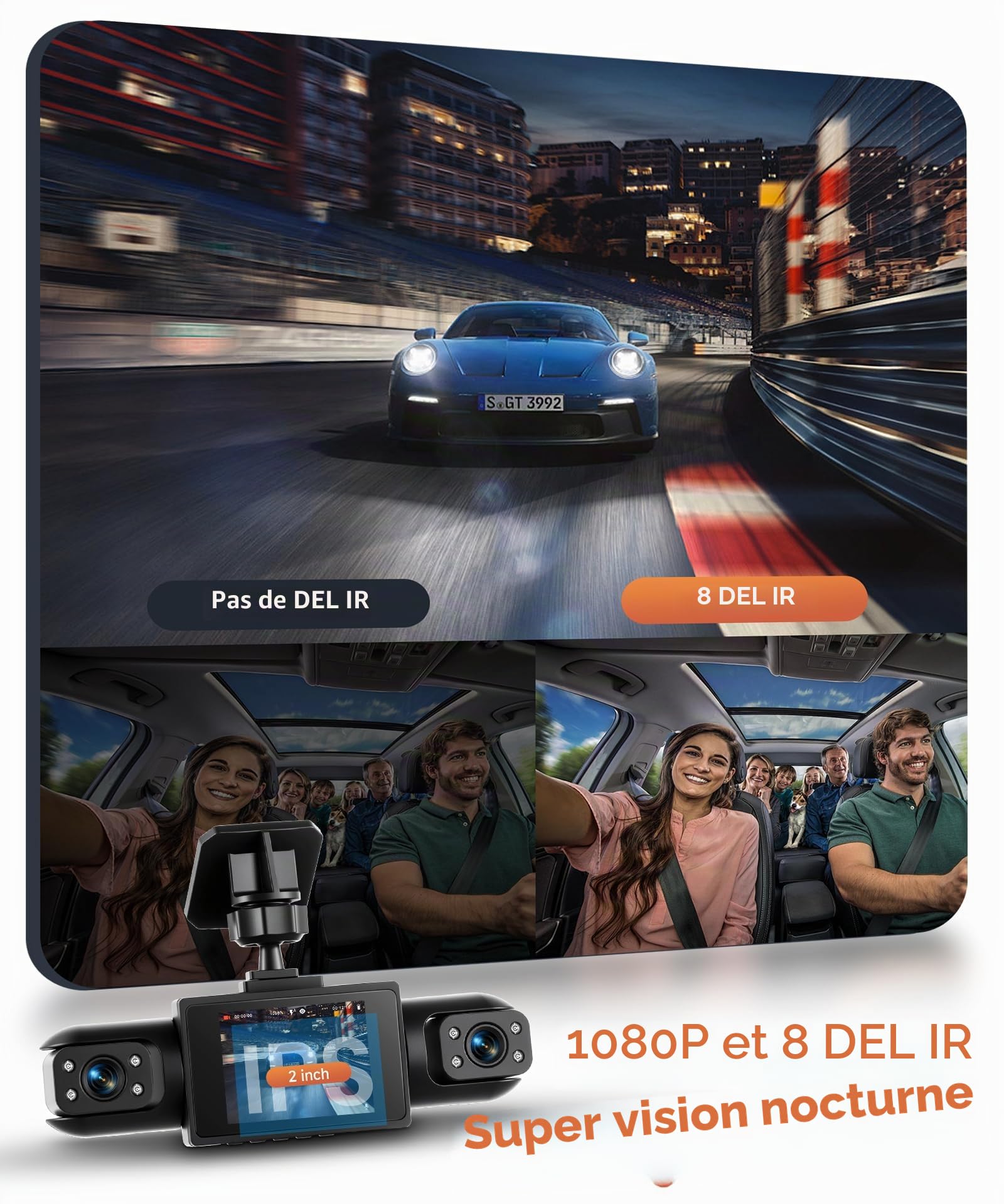 Rimoody 360° Dashcam Voiture 4 Canaux, 1080P Avant et Arrière Gauche Droite, 2" IPS Enregistreur de Voiture Vision Nocturne/Vidéo en Boucle/Moniteur de Stationnement 24H/Aide au Stationnement
