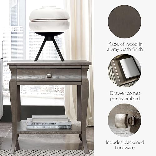 Miniatura 60 de Leick Home 23007 Chisel & Forge - Mesa auxiliar de metal y madera mixta con un cajón, diseño X con estante, gris ahumado y negro mate, 22 x 24 x 24