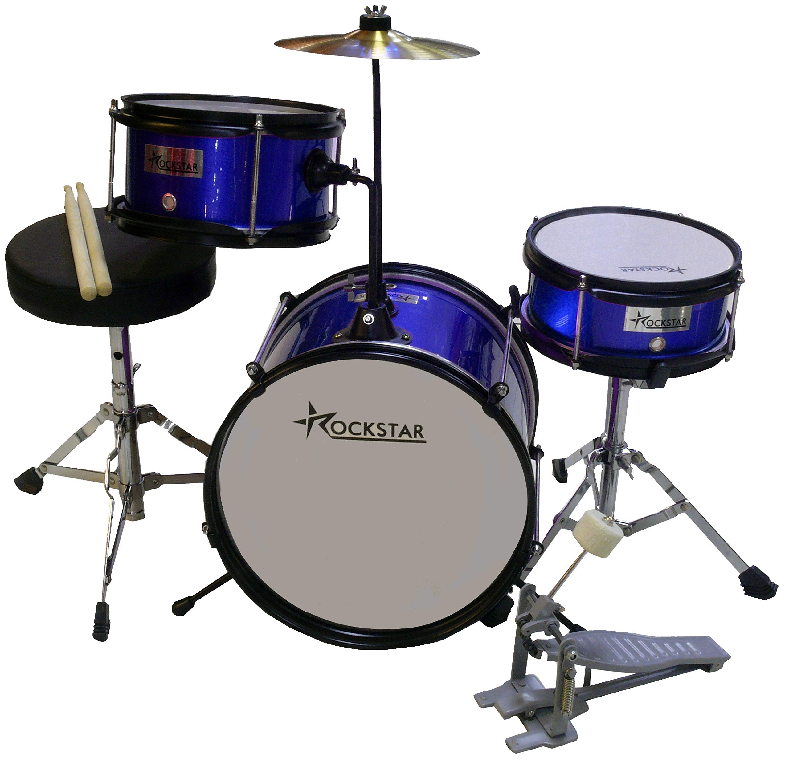 ROCKSTAR MUSIC - Batería Infantil de Madera para Jóvenes Músicos GC1044BL Kit Completo de Percusión, Calidad Sonora Excepcional, Diseño Ergonómico - Incluye Asiento, Pedal de Bombo, Baquetas