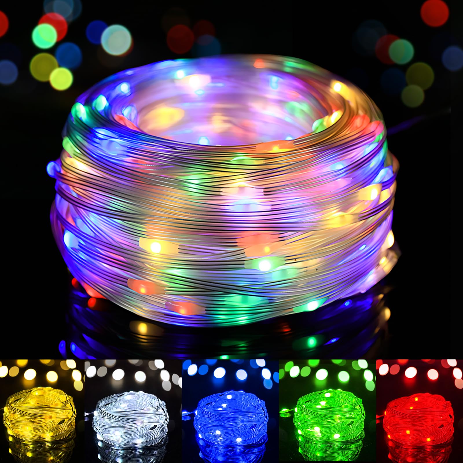 1Pack USB Plug in Christmas Fairy String Lights,16ft 50 LED Color Changing with APP Controlled & Remote Timer, Music Sync Waterproof RGB Twinkle Light