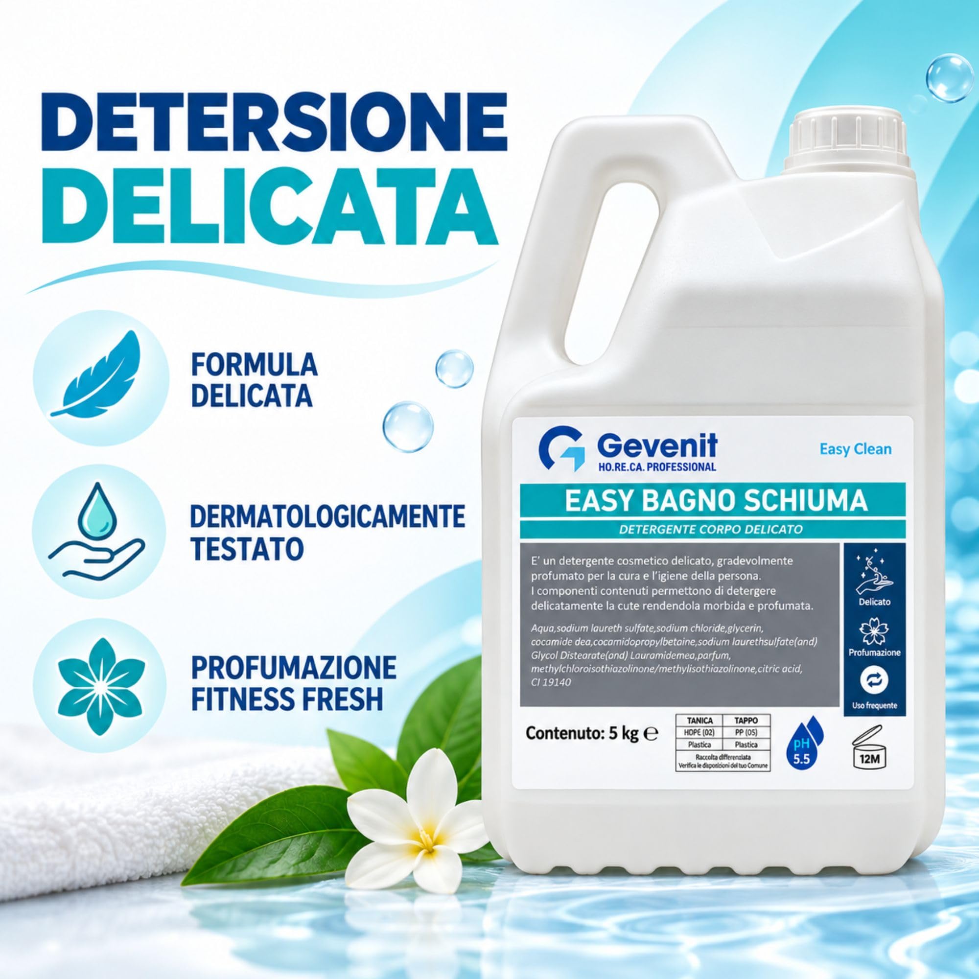 Easy Bagnoschiuma Detergente Corpo 5 kg, Confezione 4 Pezzi