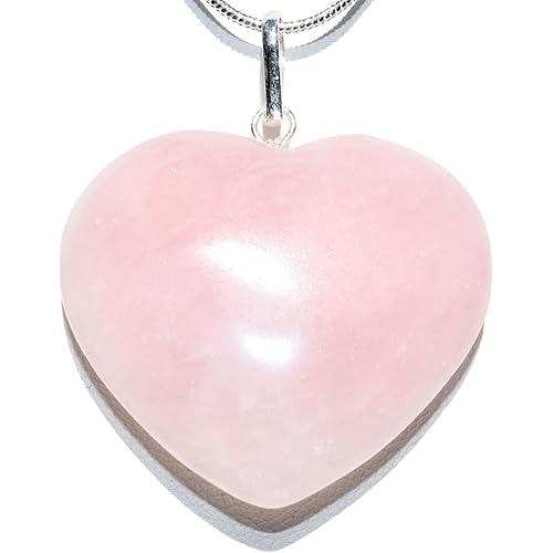 Zenergy Gems CHARGED Natural Himalayan Gemstone Crystal Puffy Heart Pendant Necklace + 20" Silver Chain + Selenite Charging Heart [Included]