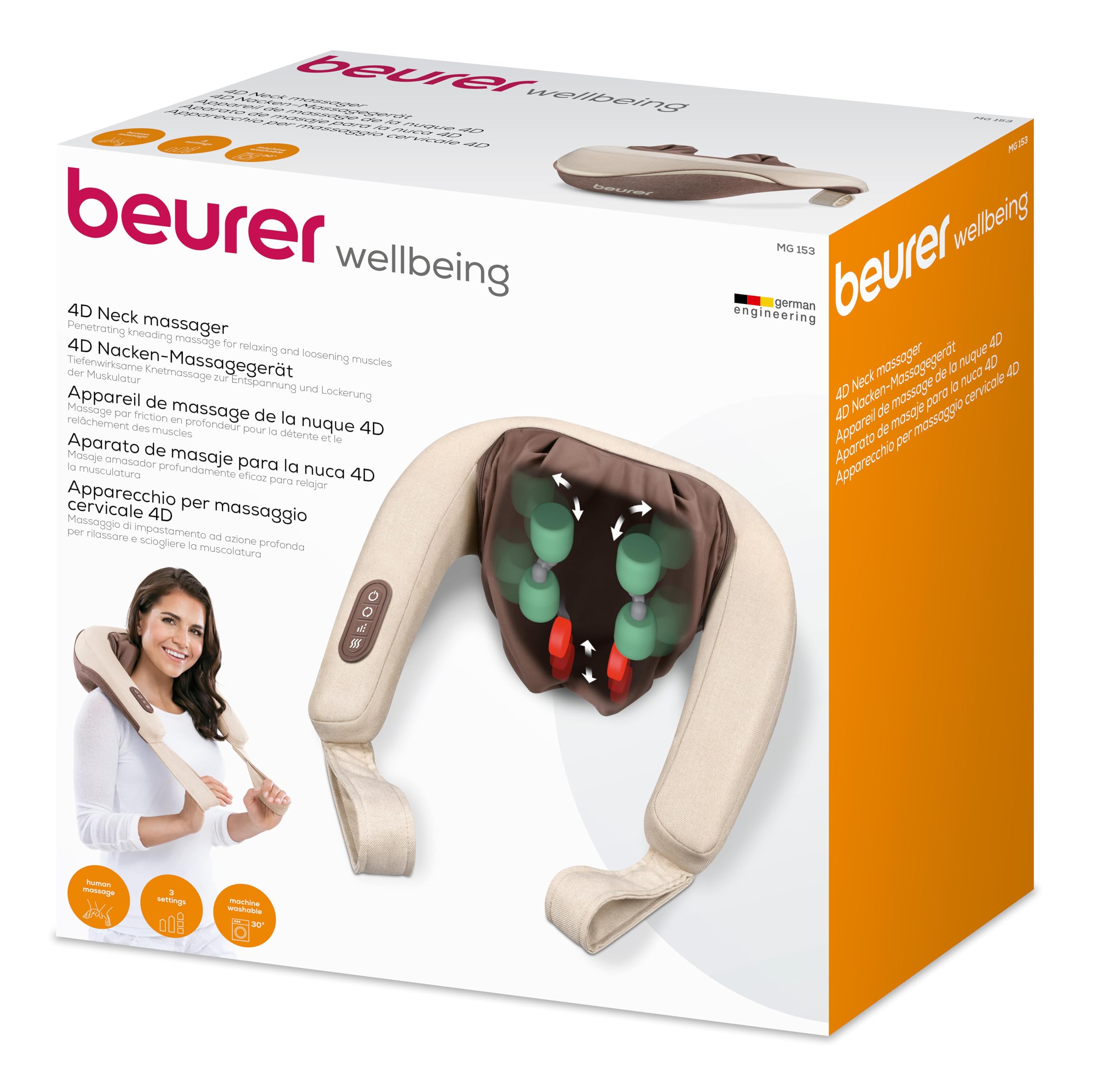 Beurer MG 153 Nacken-Massagegerät, handsimulierende Knet-Massage für Nacken, Schultern und Beine, mit Wärmefunktion und Abschaltautomatik