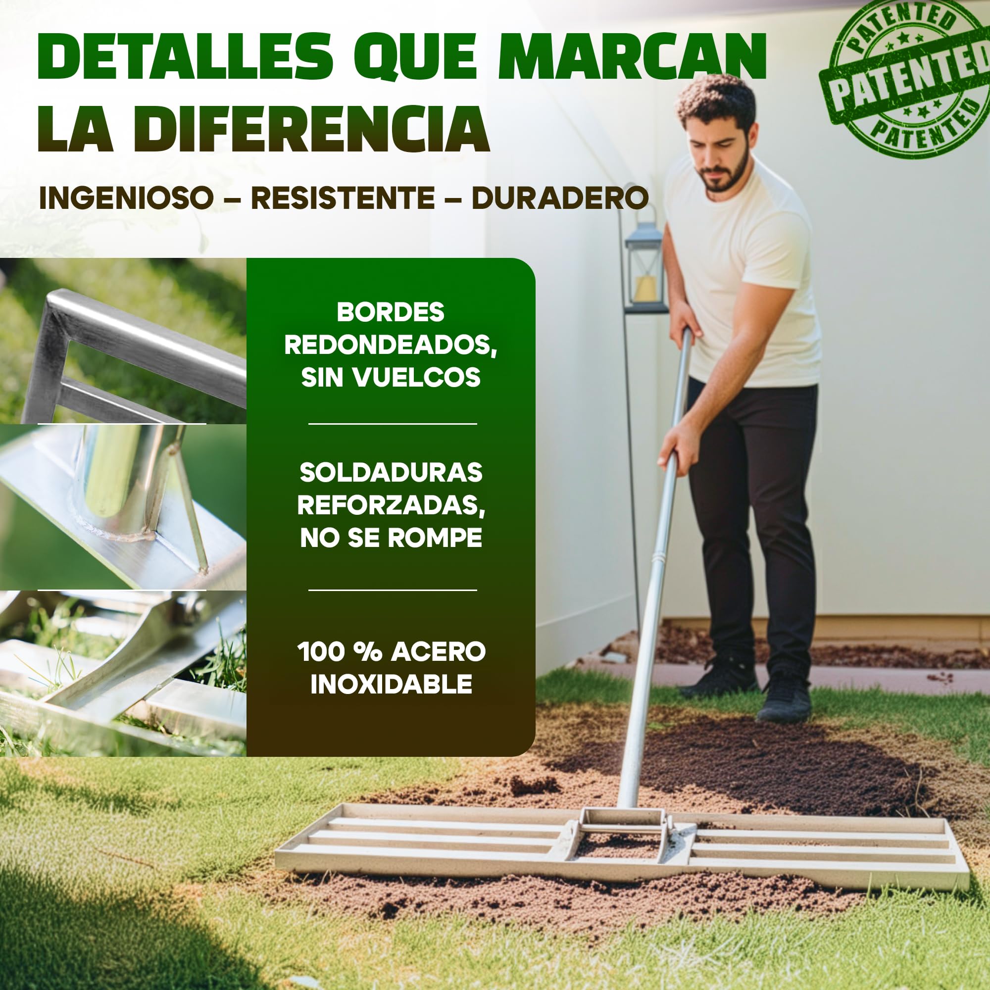 Oris Gaden® Rastrillo Nivelador Tierra 80x30cm + Escarificador Cesped