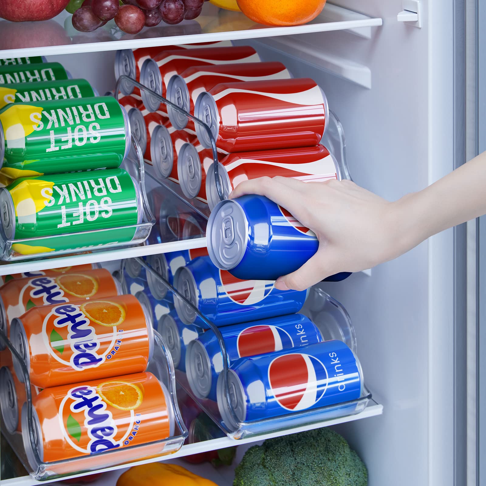 Lifewit 4pcs Soda Can Organizer for Refrigerator Kitchen Pantry Fridge Freezer Countertop Cabinet in Home, Office, Clear Plastic Beverage Drink Holder Rack, Each for 9 Pop Cans 355ml