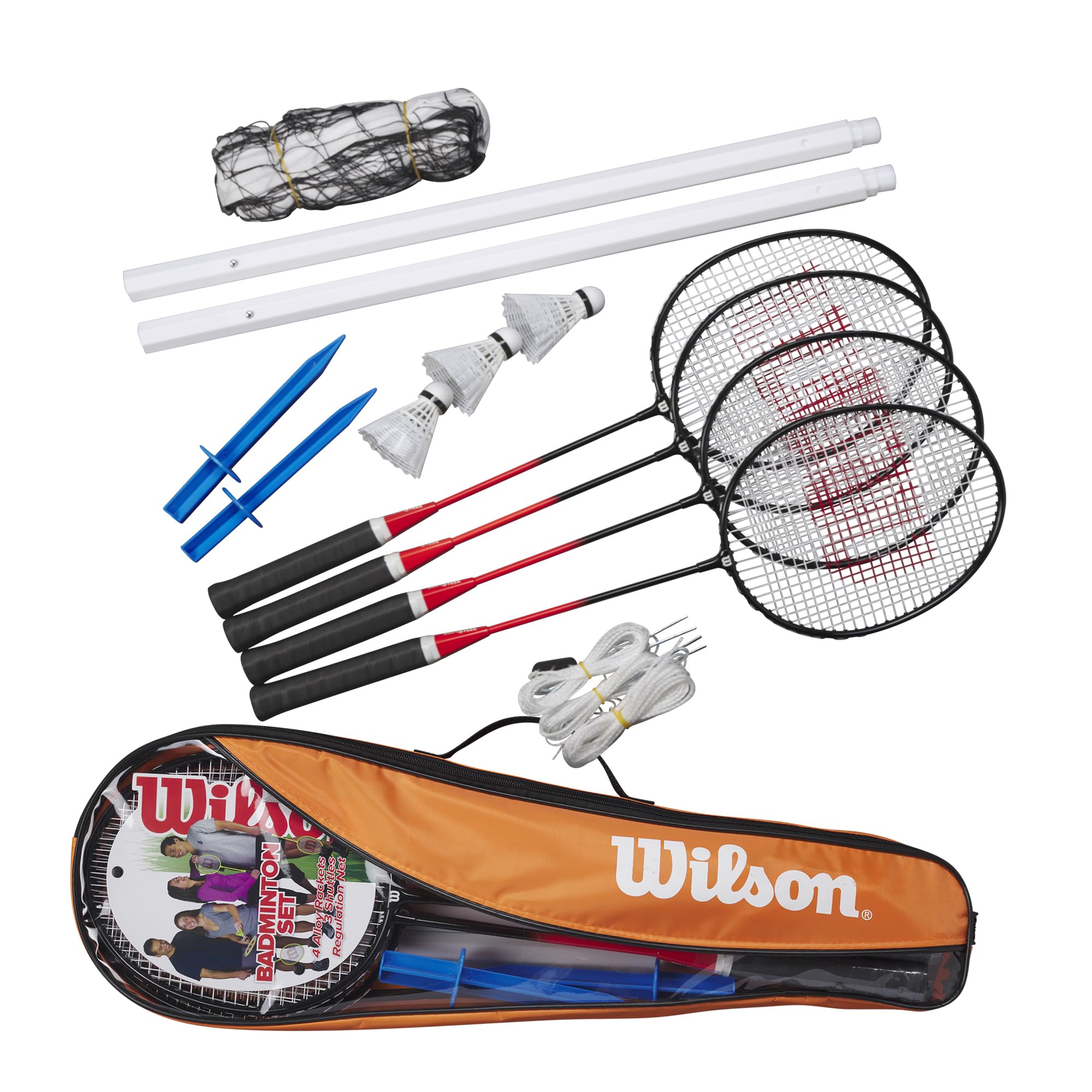 Wilson 4 Player Badminton Set V2 With Racket Poles & Net Shuttlecock Outdoor Garden Family Game Sport With Carry Bag