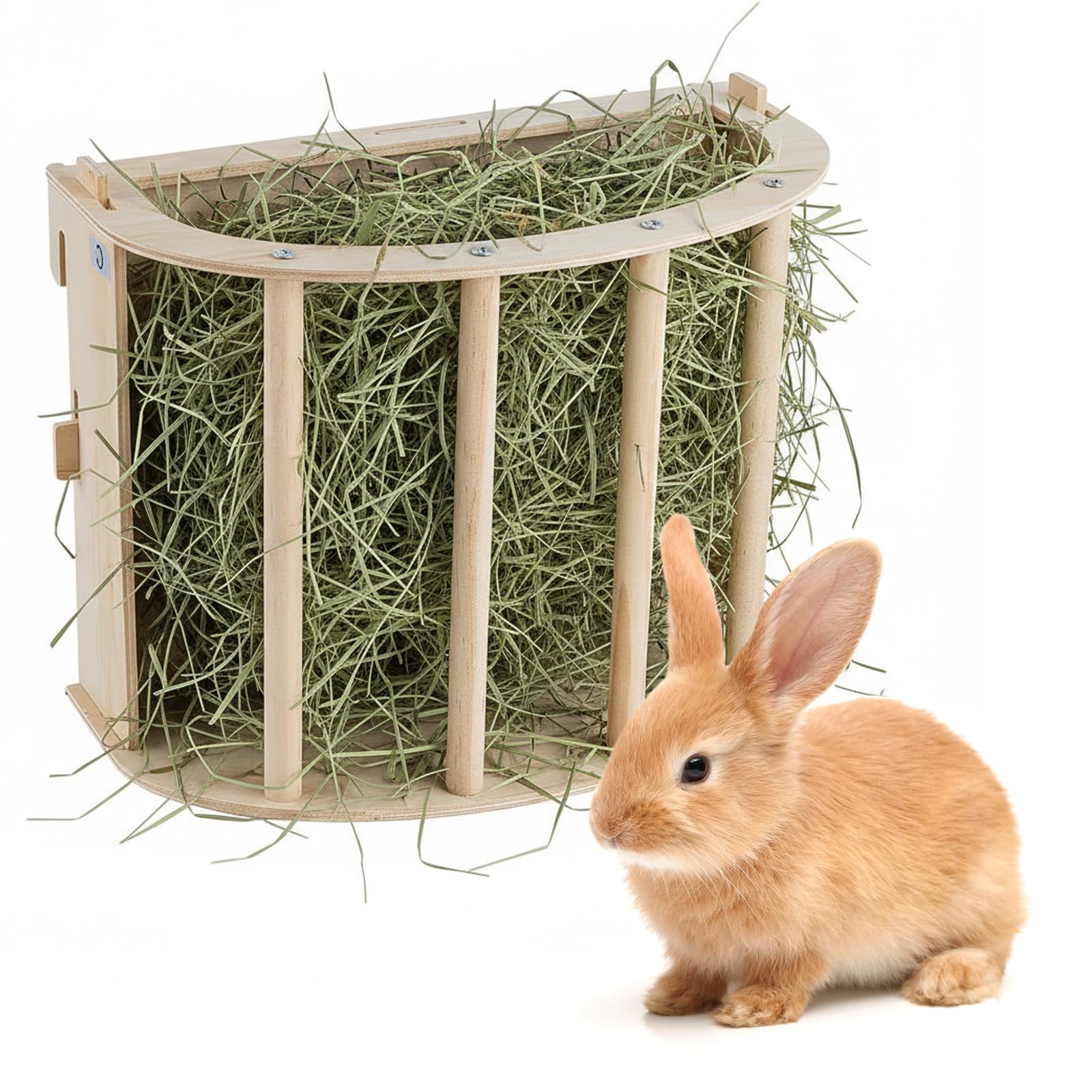 Wooden Rabbit Hay & Bunny Hay, 17cm Holder Hanging Rack Rabbit Hay Feeder Suitable for Guinea Pigs Rabbits & Small Pets