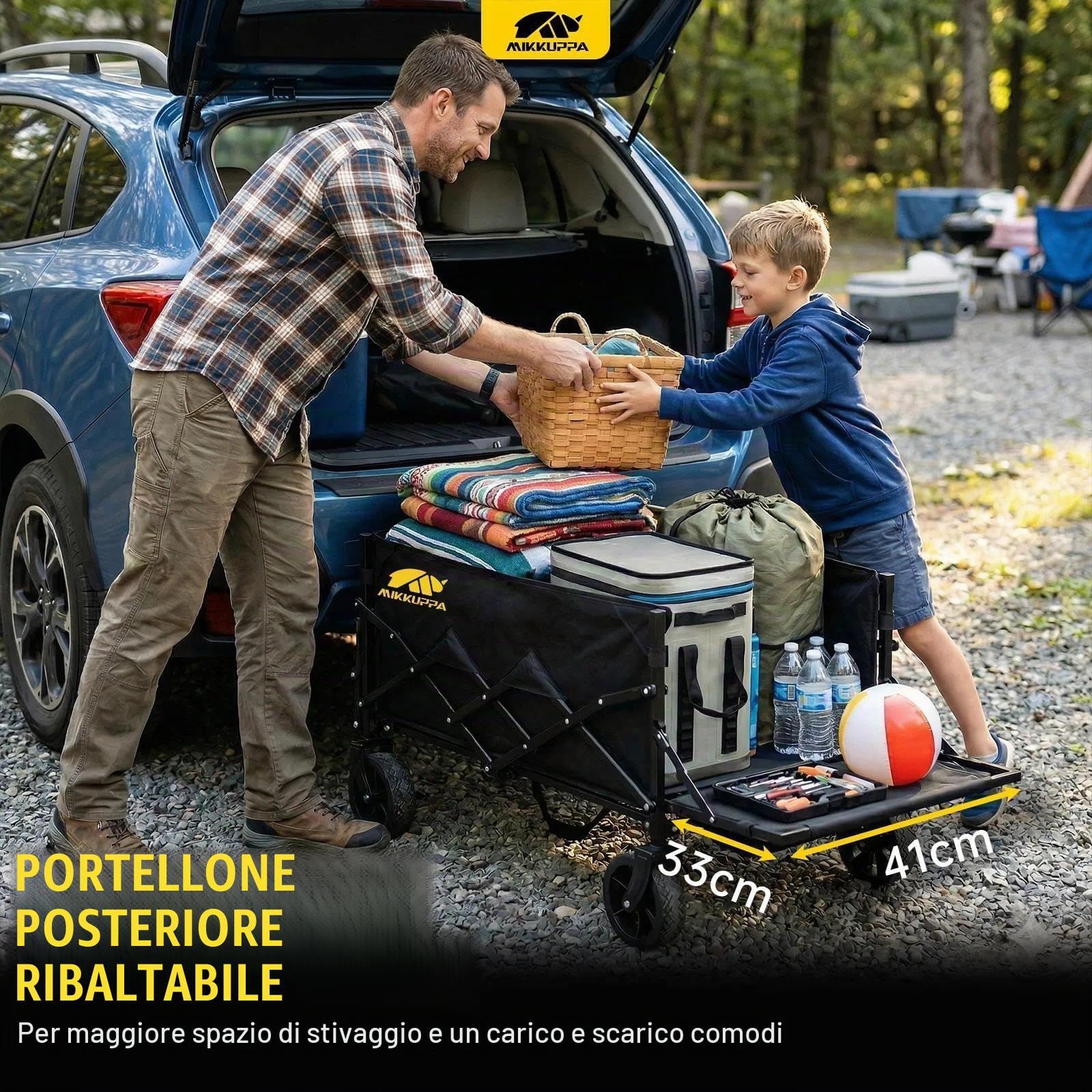 MIKKUPPA Carrello pieghevole da 150 l, portata 170 kg, colore antracite | Carrello a mano per animali domestici, per esterni, spiaggia, parco, regolabile in 3 posizioni in altezza