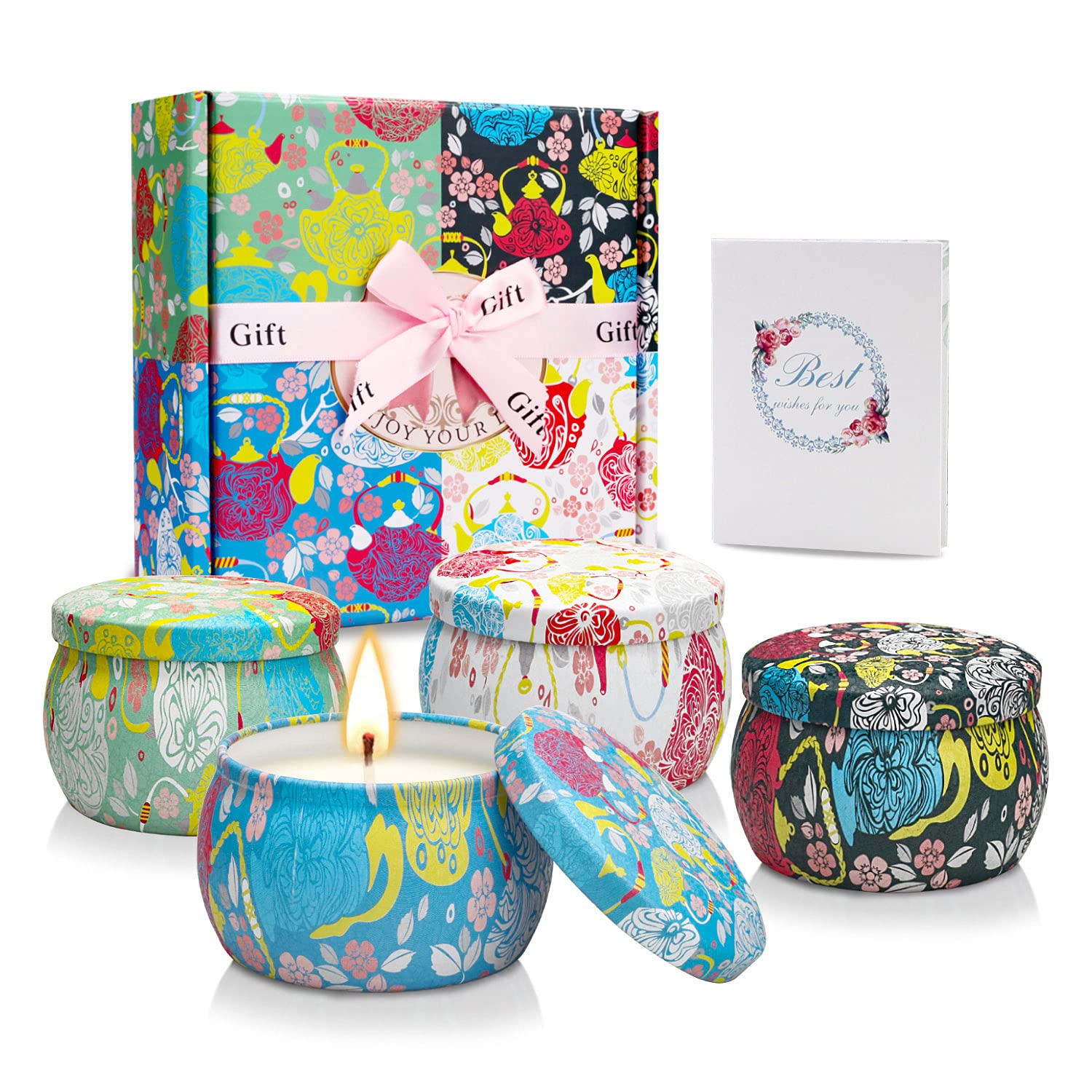 Velas Perfumadas Juego de 4 Piezas, 5.65 Oz Velas Aromaticas Decorativas, Cera de Soja Natural, 120 Horas de Quema, Regalos Originales para Mujer, Regalos San Valentin, Día del Padre, Navidad