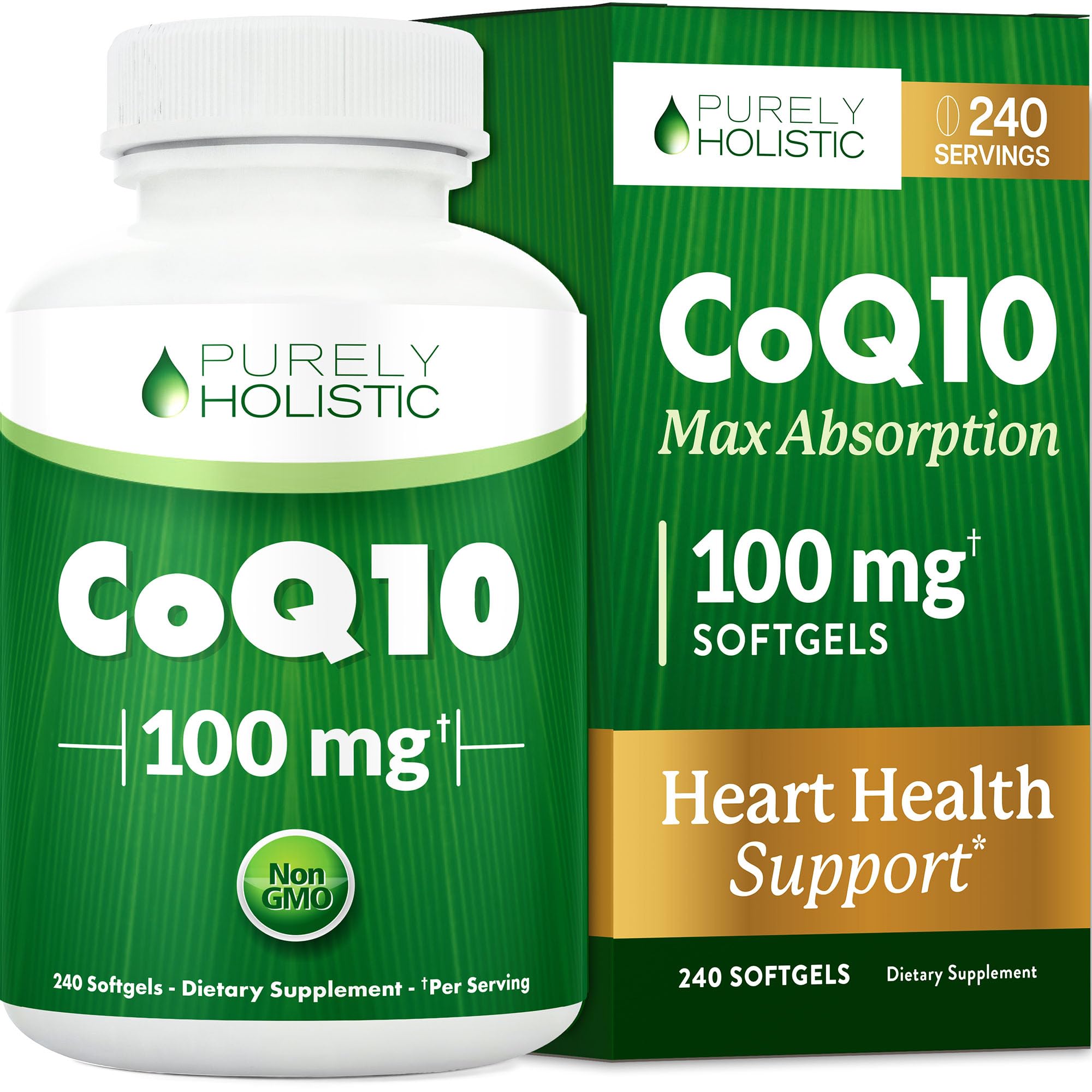 CoQ10 100mg Softgels | Heart Health Support | 8 Month Supply | High Absorption Coenzyme Q10 for Energy Levels & Vitality Support | Co Q 10 Supplement | Non-GMO & Gluten-Free | 240 Co Q10 Softgels