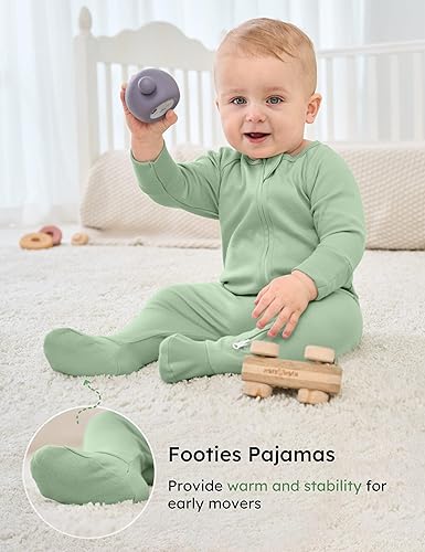 Miniatura 5 de Yoofoss Pijama para bebé 100% algodón orgánico para recién nacido, 0-3, 3-6, 6-9 meses, ropa de 3 piezas con pies