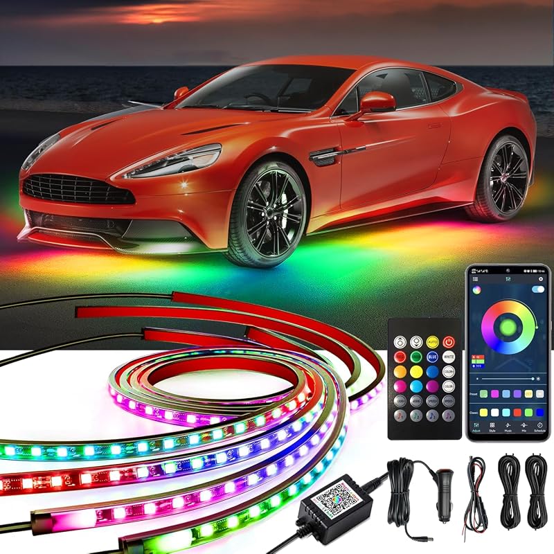 Yielinth Underglow Kit, RGB-IC Under Car Lights With Dream Color Dancing Chasing, 213 Scene Modes, App and Remote Control, 5 Music Modes LED Lights for All Cars