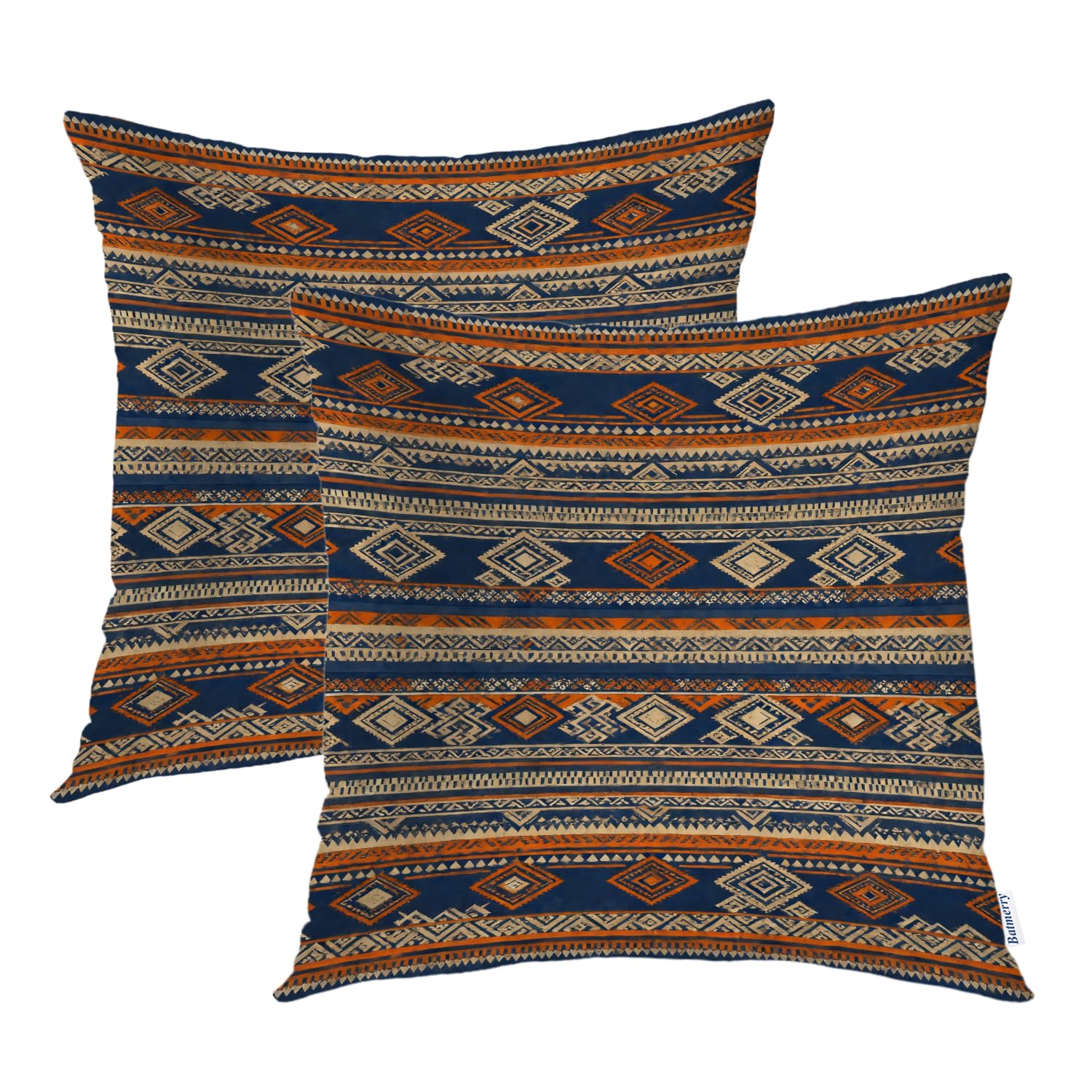 Batmerry Vintage Floral Pillow Covers 22x22 Inch Set of 2, Ethnic Pattern Tribal Art Boho Border Print Abstract Ornament Old Double Sided Square Throw